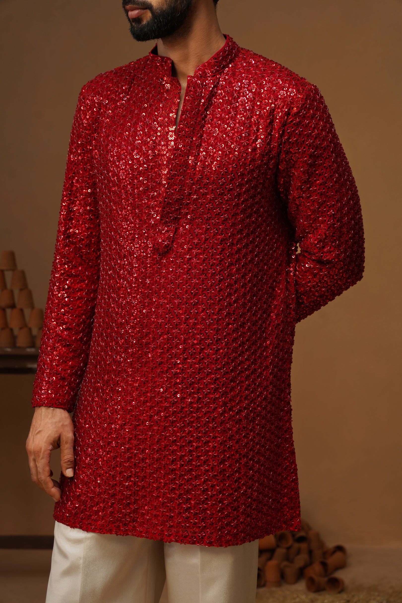 VED RED SHORT KURTA SET