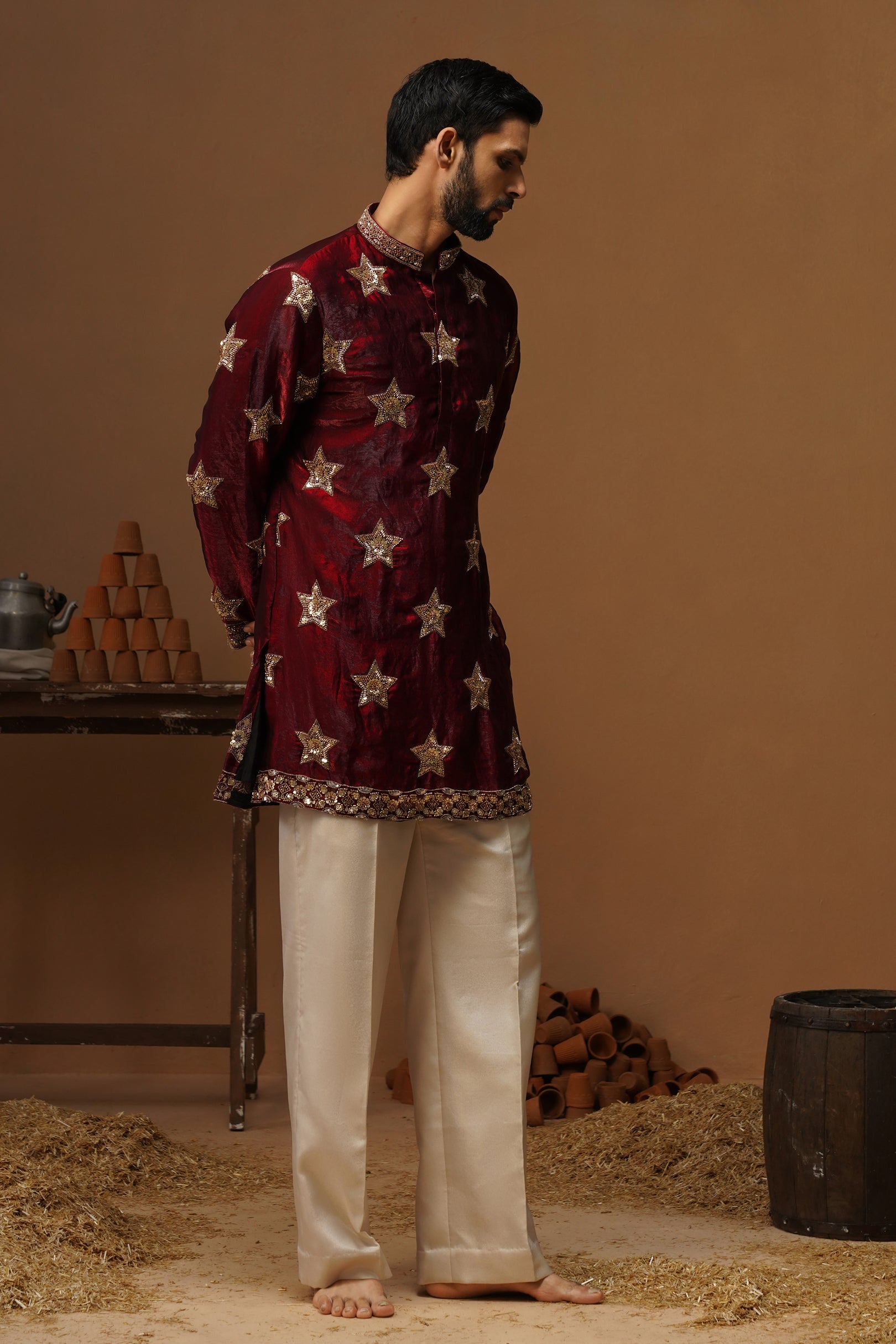 STAR MAROON SHORT KURTA SET