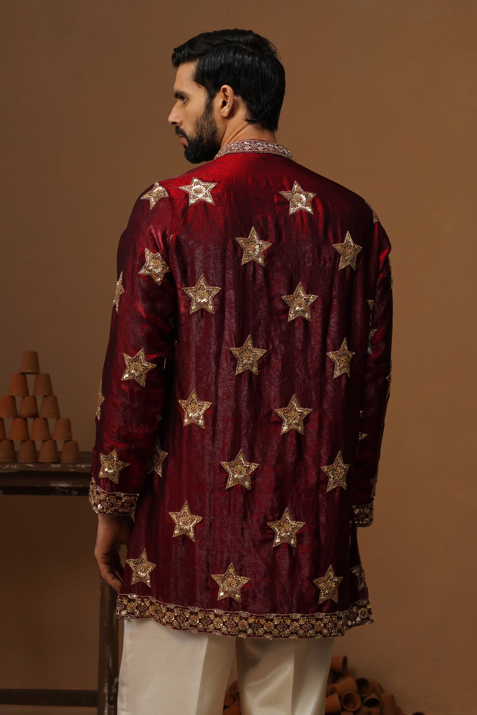 STAR MAROON SHORT KURTA SET