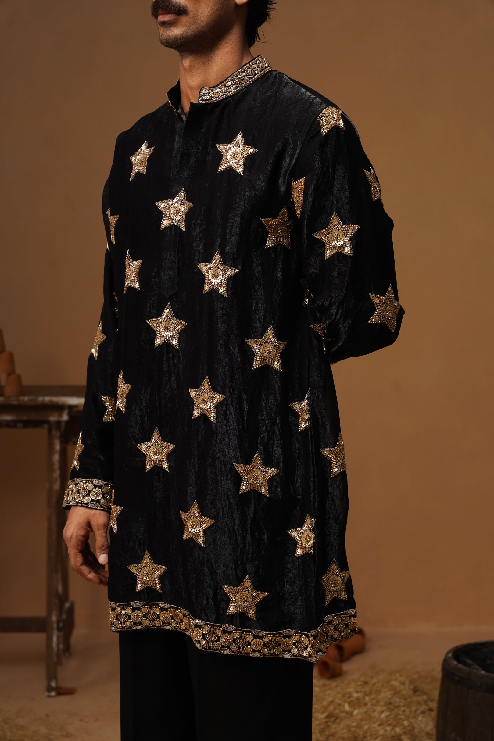 STAR BLACK  SHORT KURTA SET