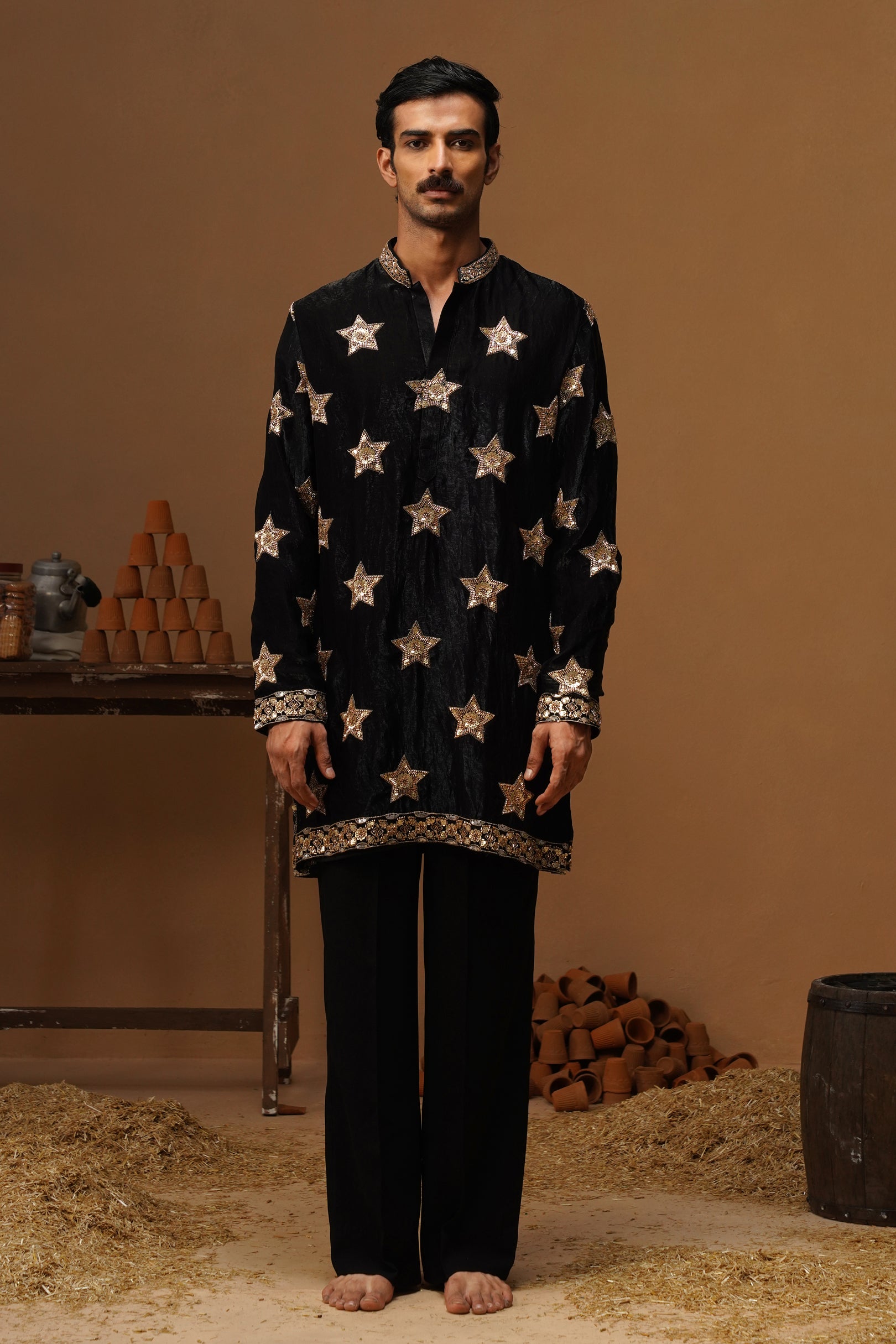 STAR BLACK  SHORT KURTA SET