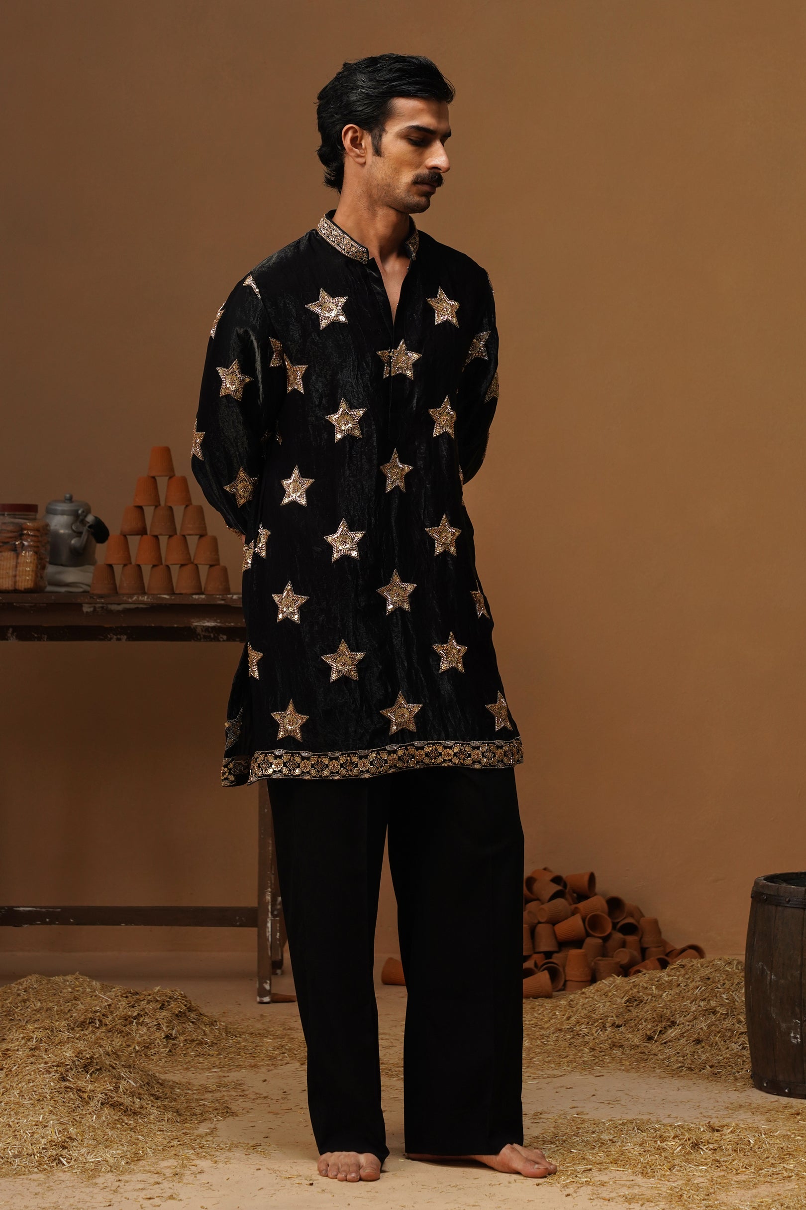 STAR BLACK  SHORT KURTA SET
