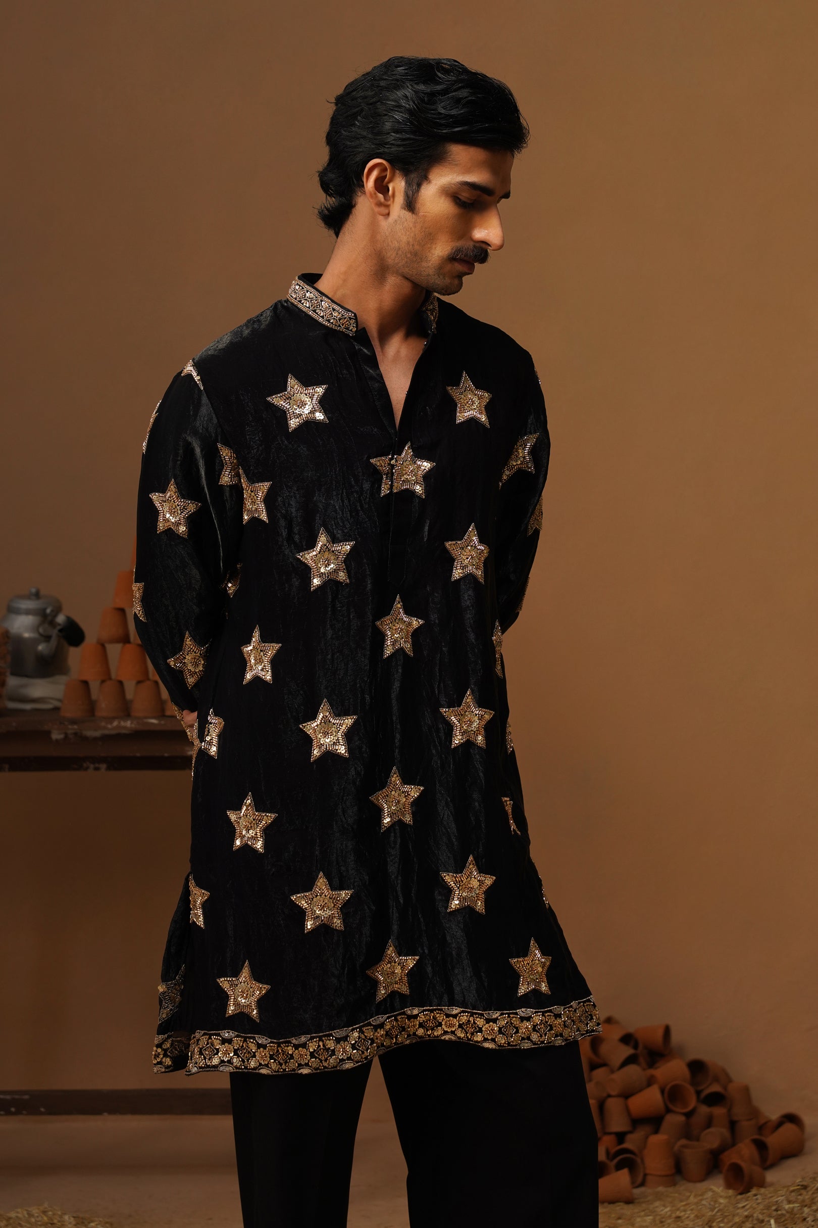STAR BLACK  SHORT KURTA SET