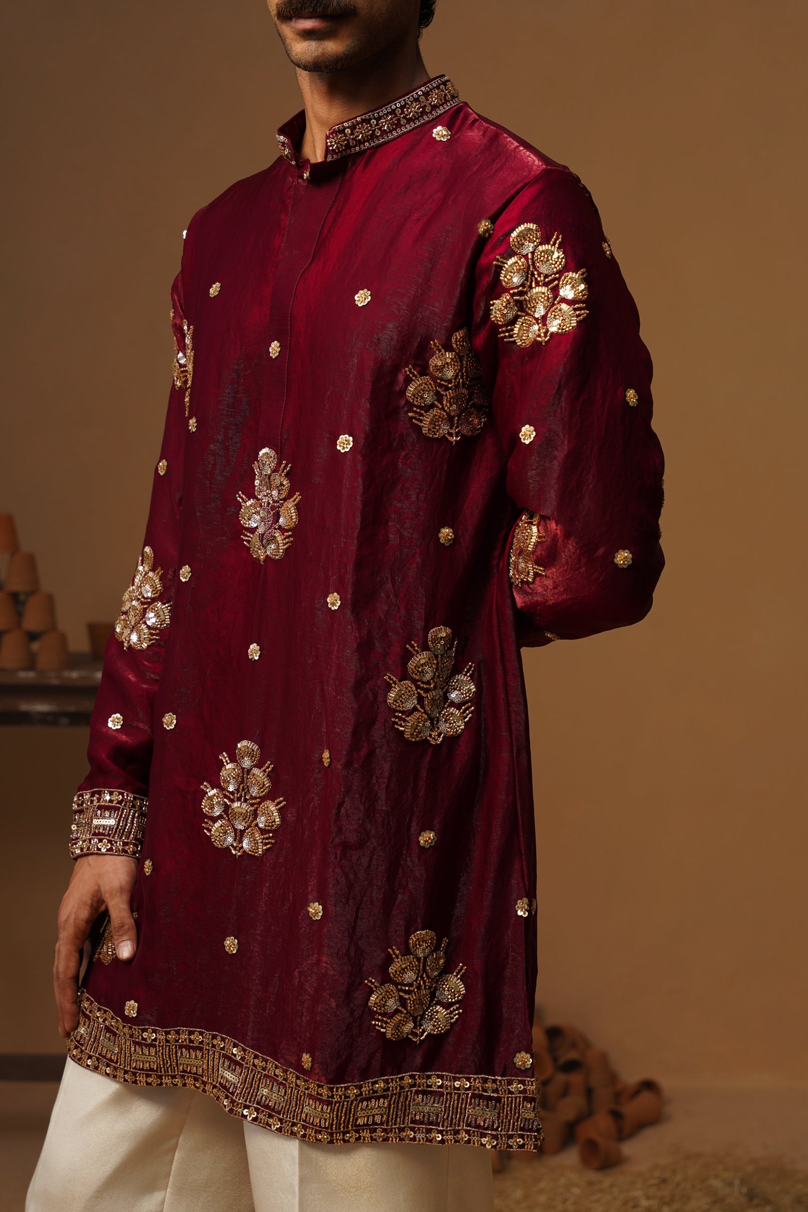 TAJ WINE SHORT KURTA SET