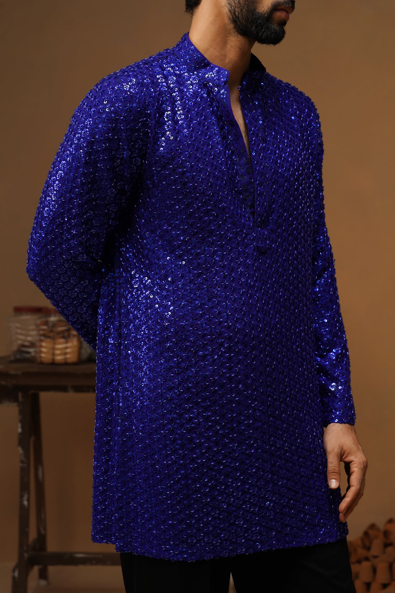 VED ROYAL BLUE SHORT KURTA SET