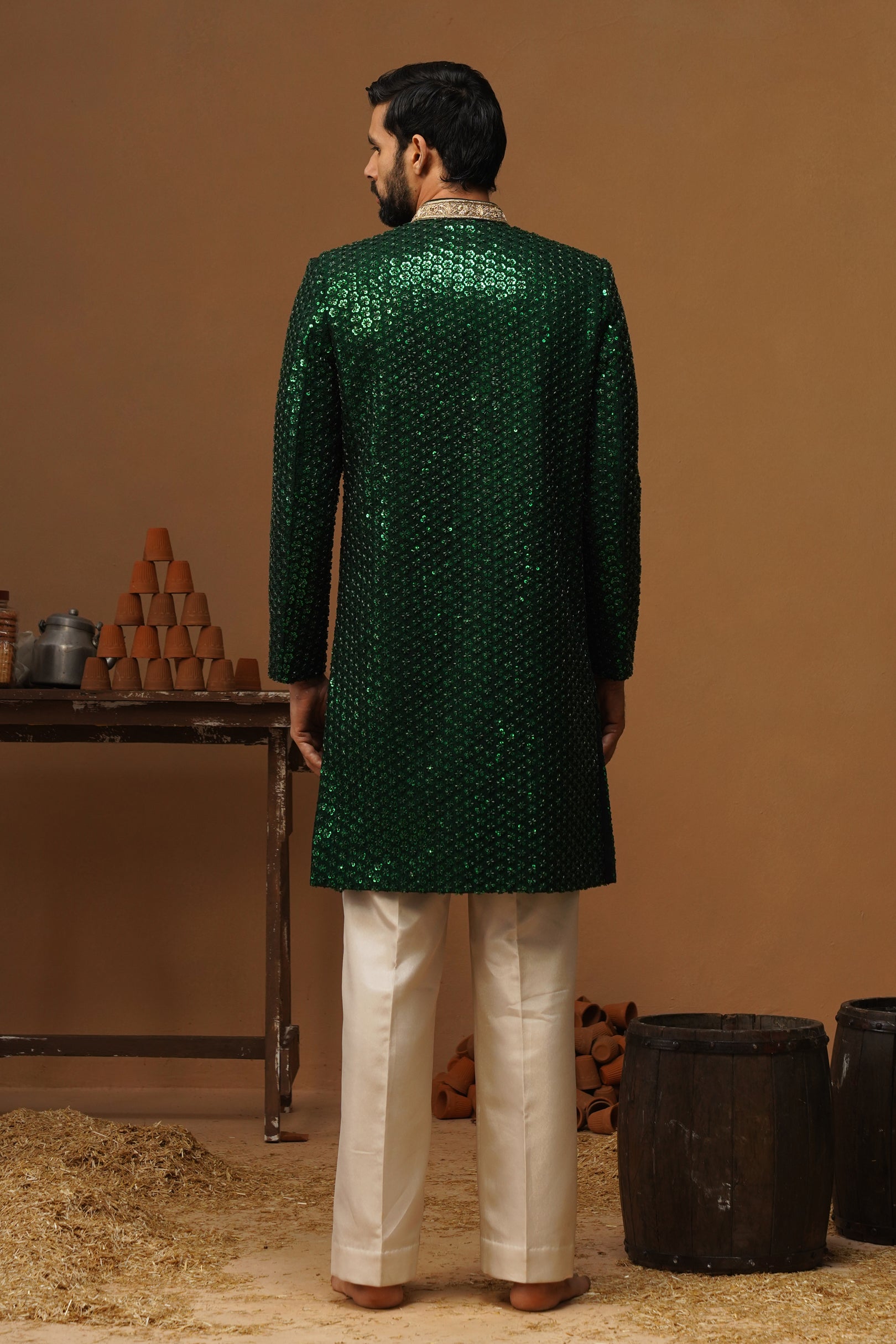 HUMSAFAR BOTTLE GREEN INDO - WESTERN  SET