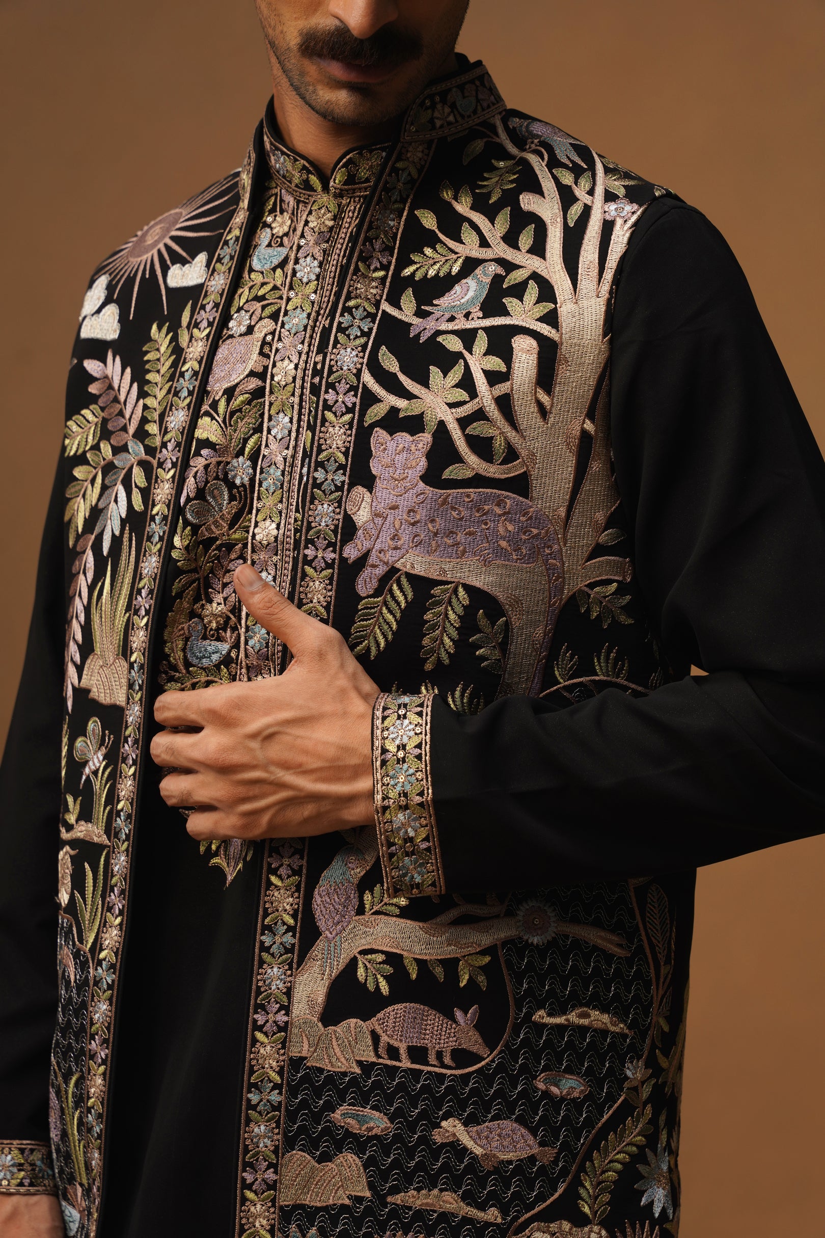 JUNGLE BLACK KURTA JACKET SET