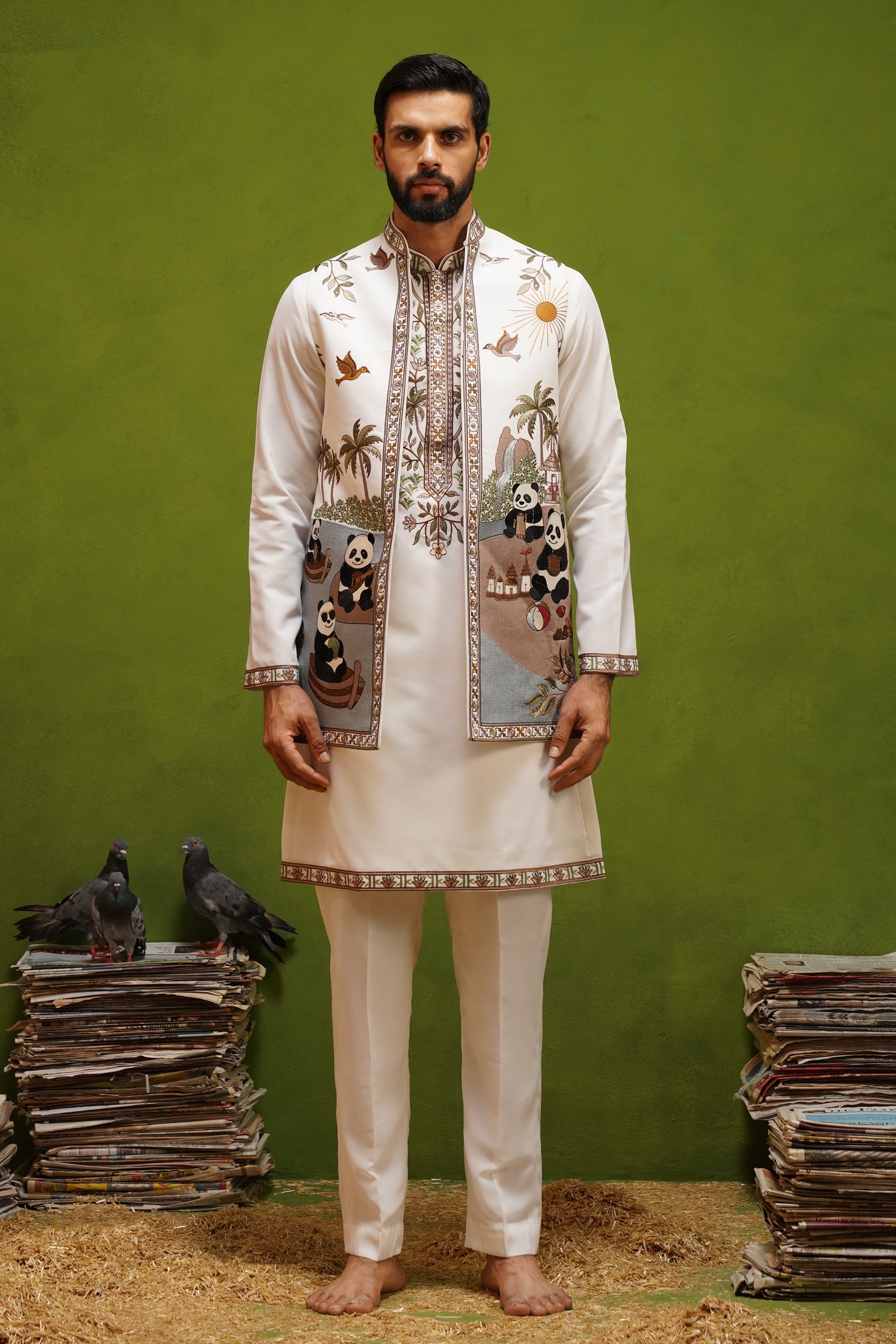 PANDA IVORY KURTA JACKET SET