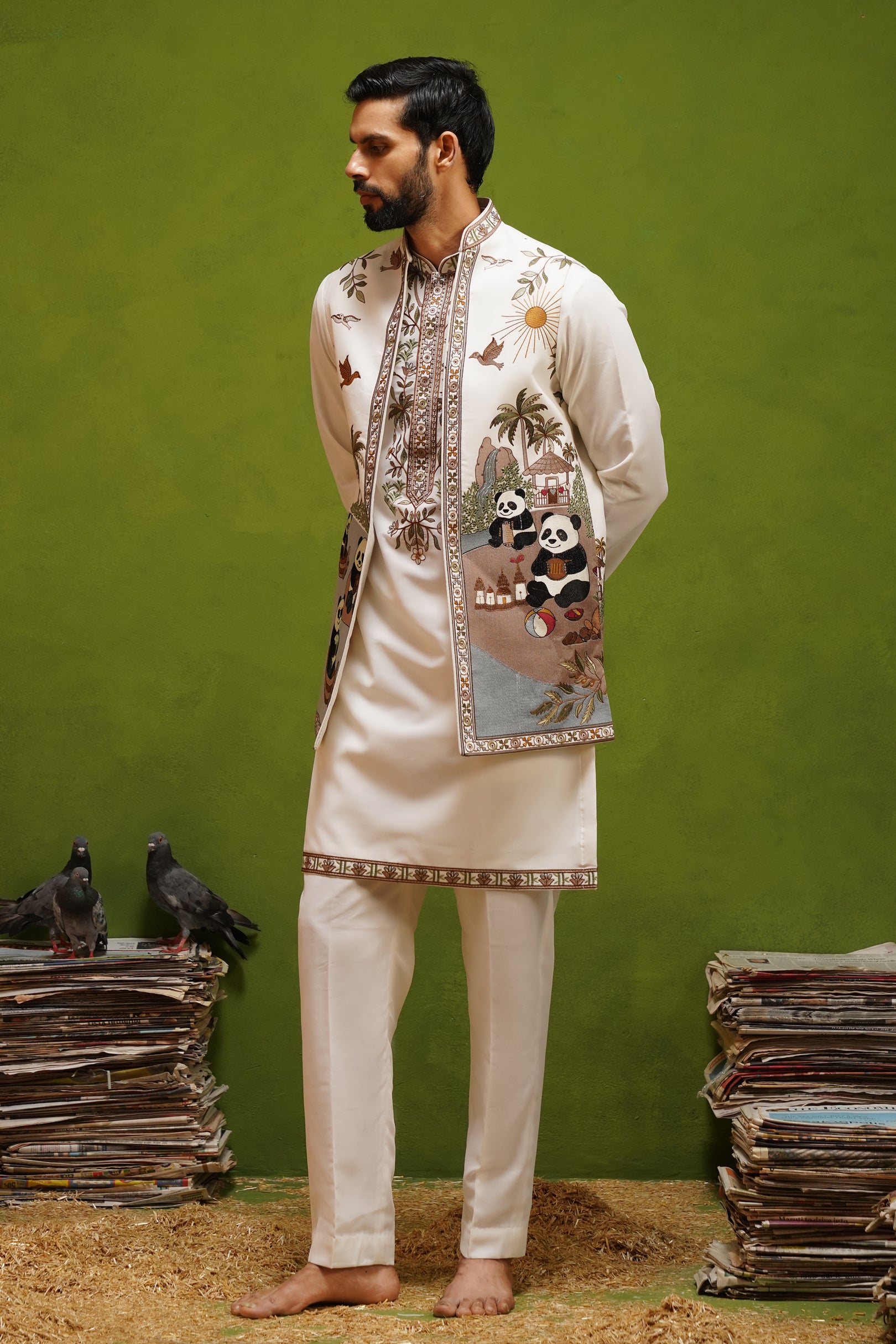 PANDA IVORY KURTA JACKET SET