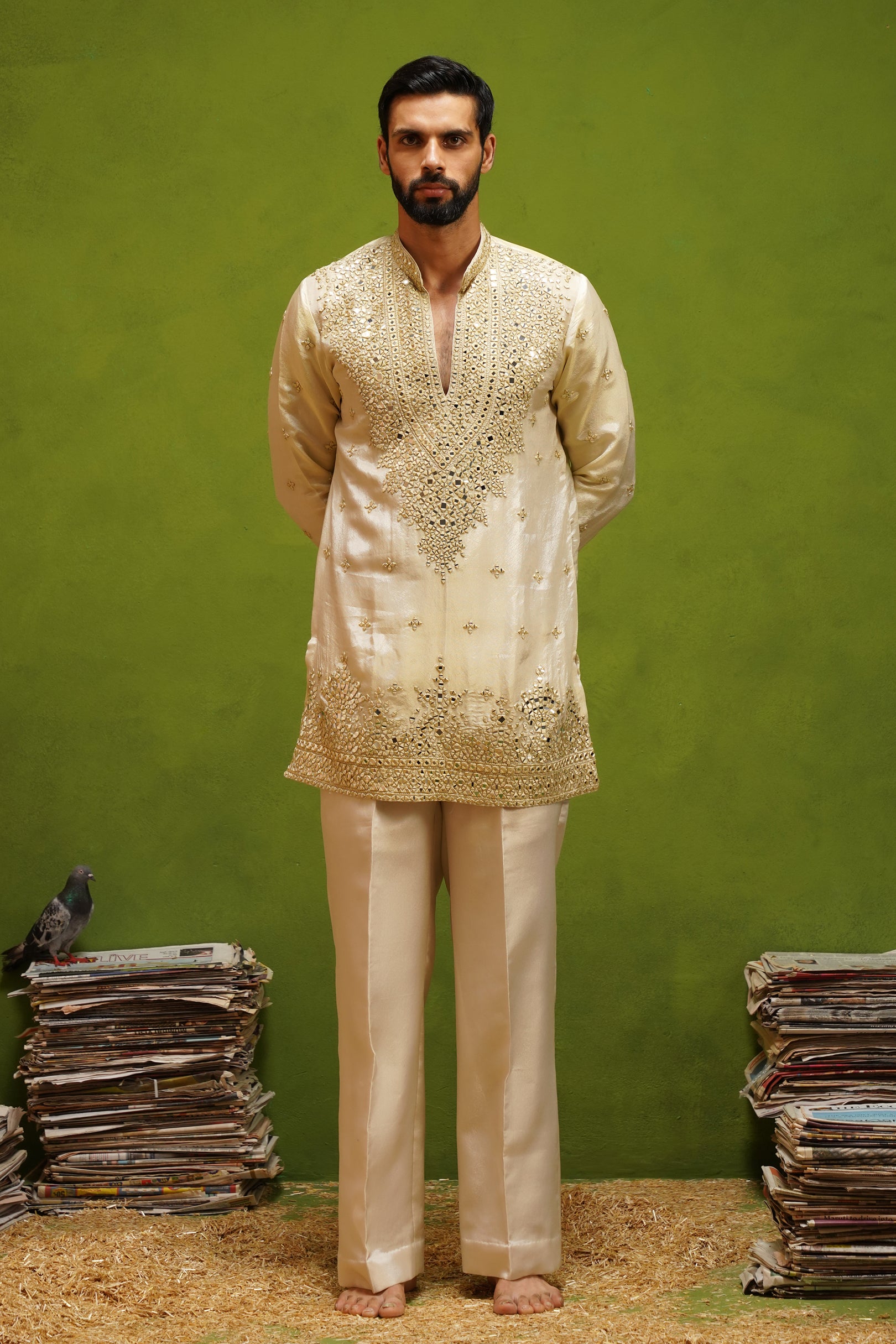 ARYA BEIGE  V NECK SHORT KURTA SET