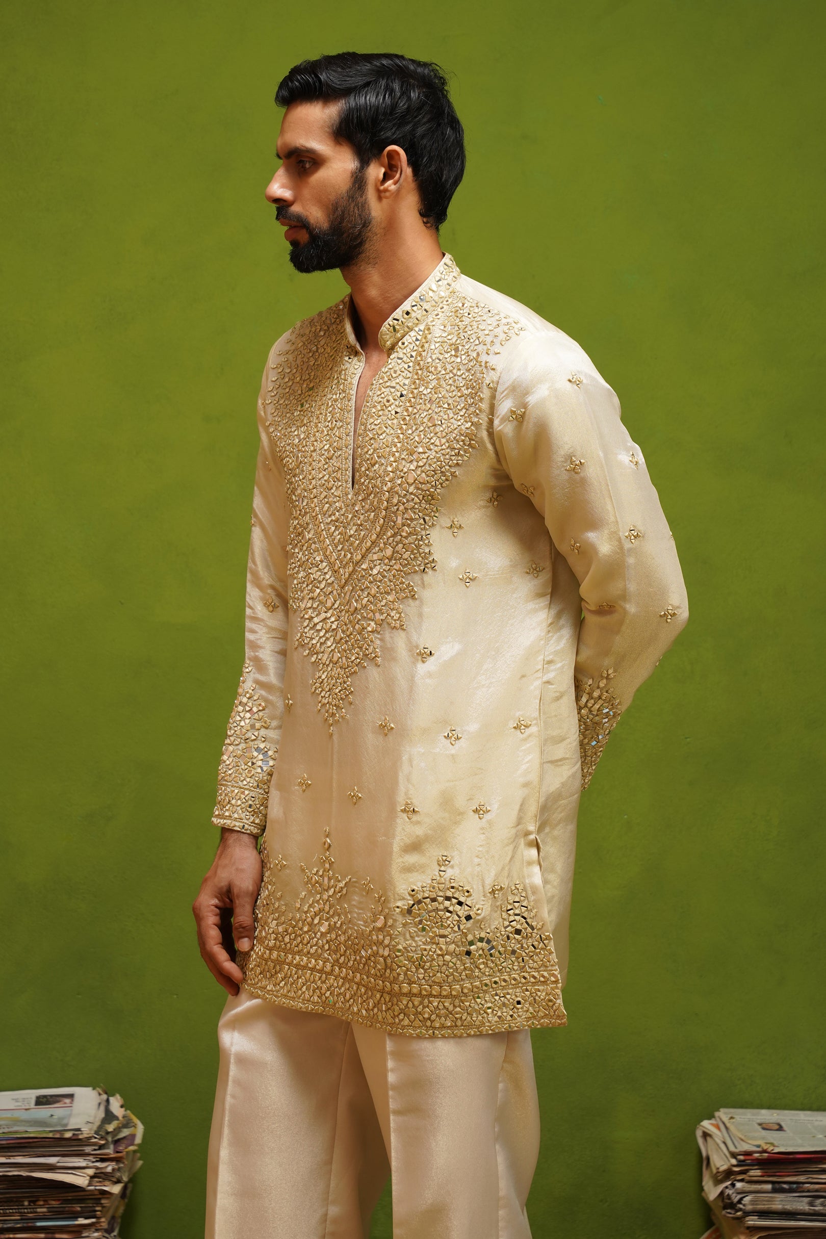 ARYA BEIGE  V NECK SHORT KURTA SET