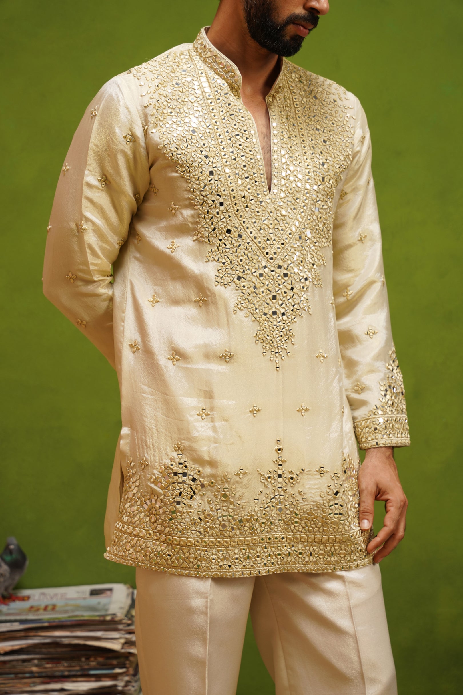 ARYA BEIGE  V NECK SHORT KURTA SET