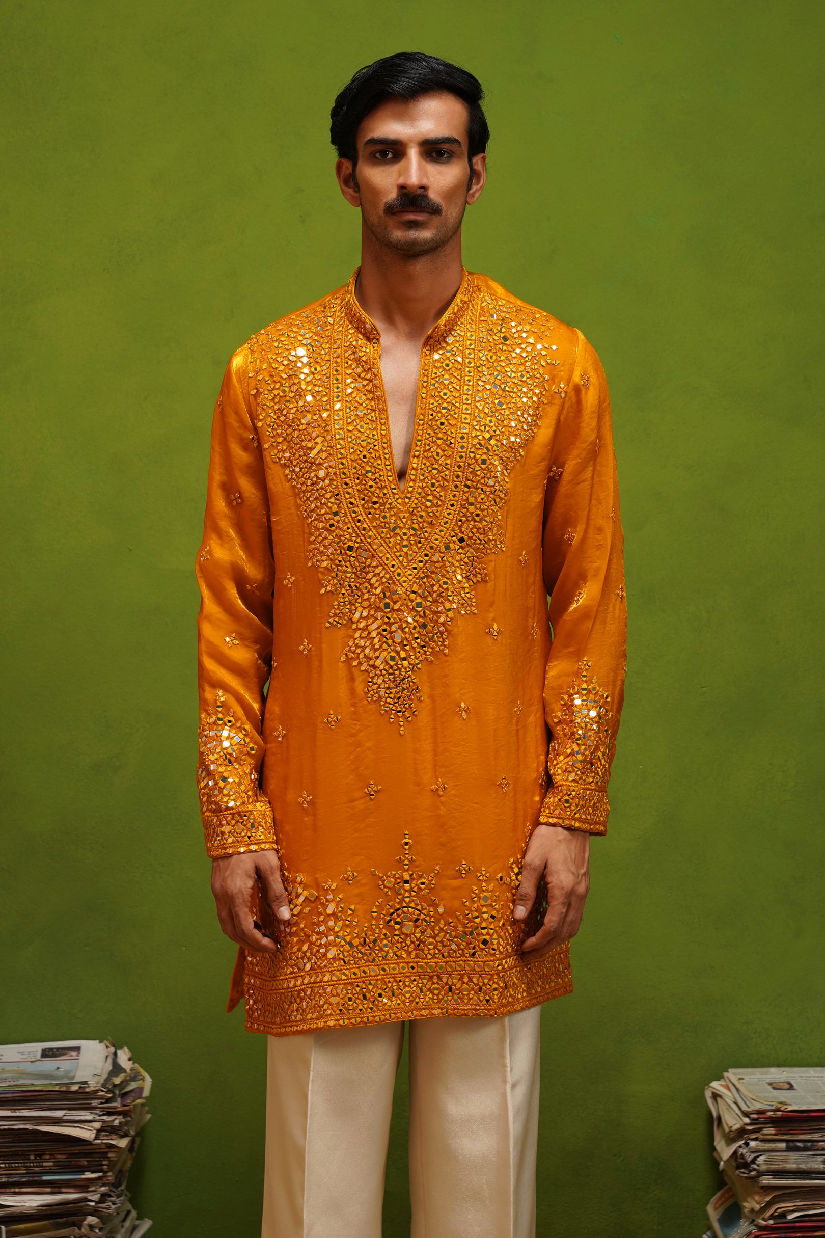 ARYA YELLOW V NECK SHORT KURTA SET