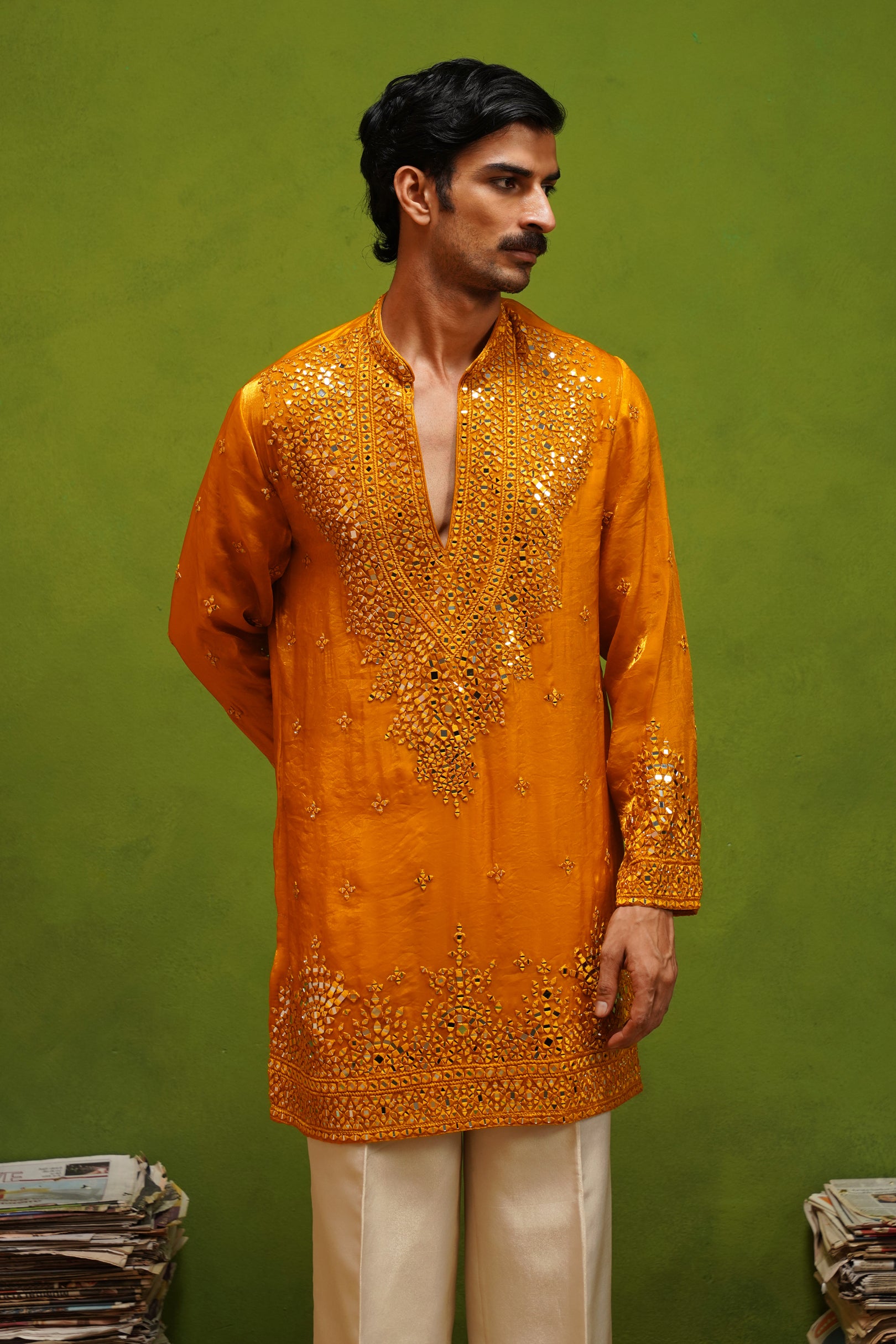 ARYA YELLOW V NECK SHORT KURTA SET