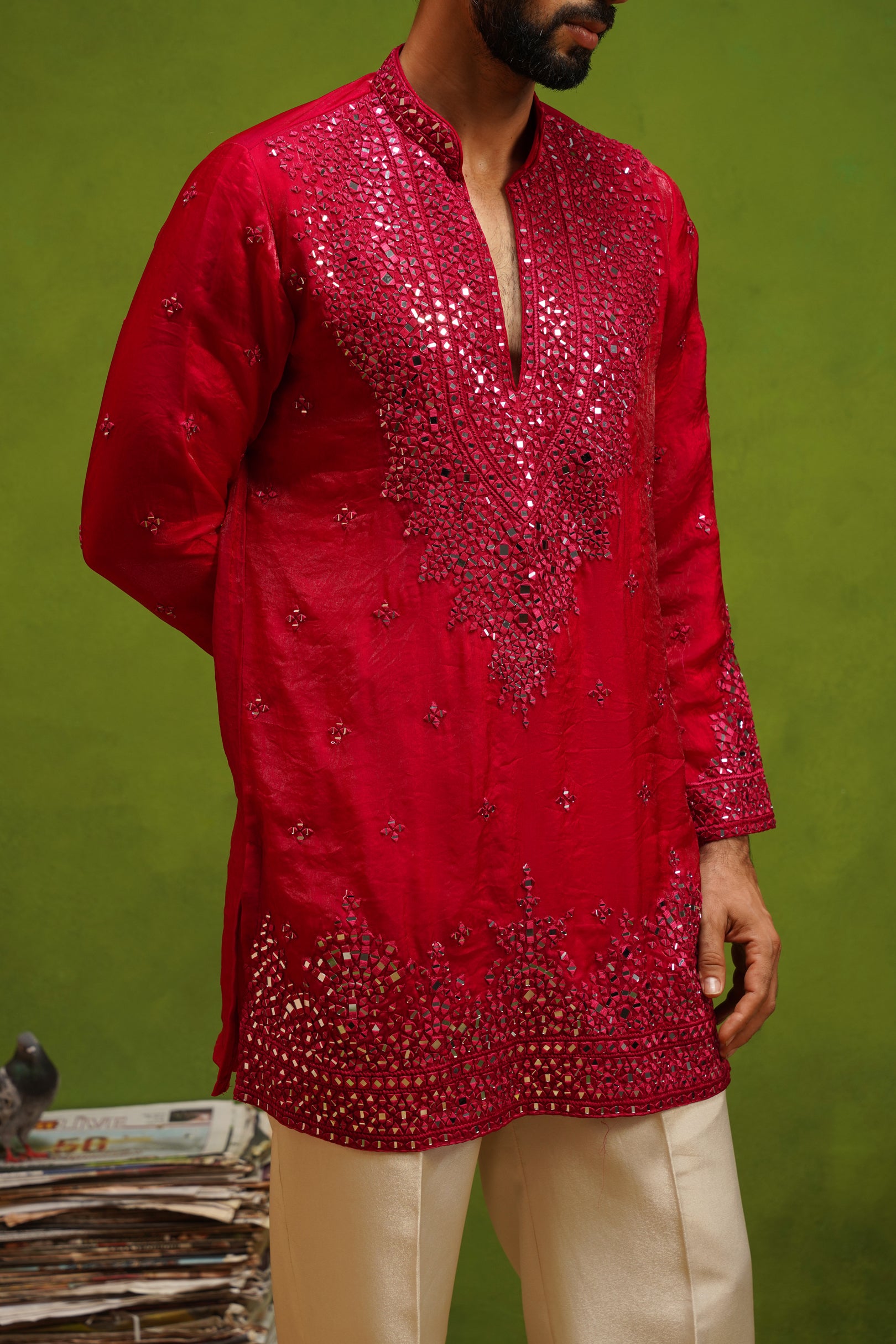 ARYA RANI PINK  V NECK SHORT KURTA SET
