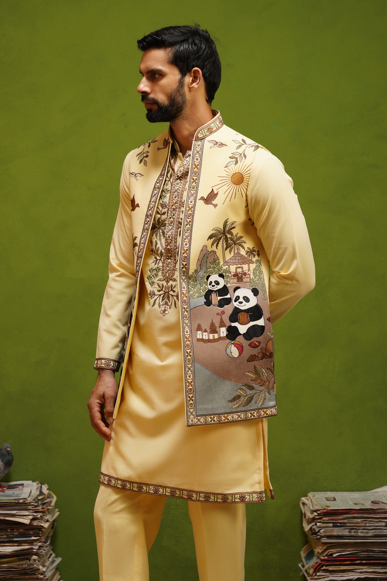 PANDA YELLOW KURTA JACKET SET