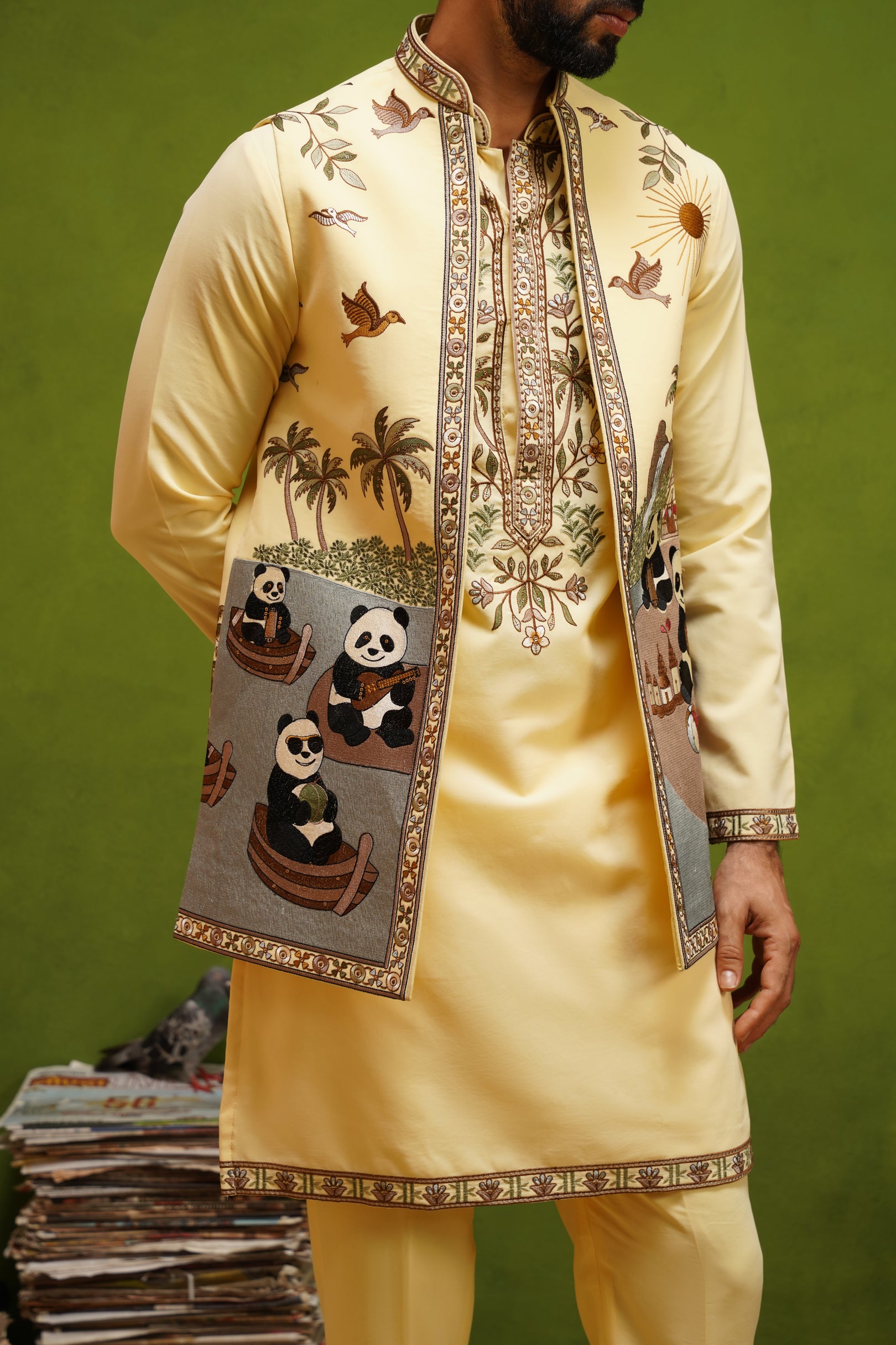 PANDA YELLOW KURTA JACKET SET