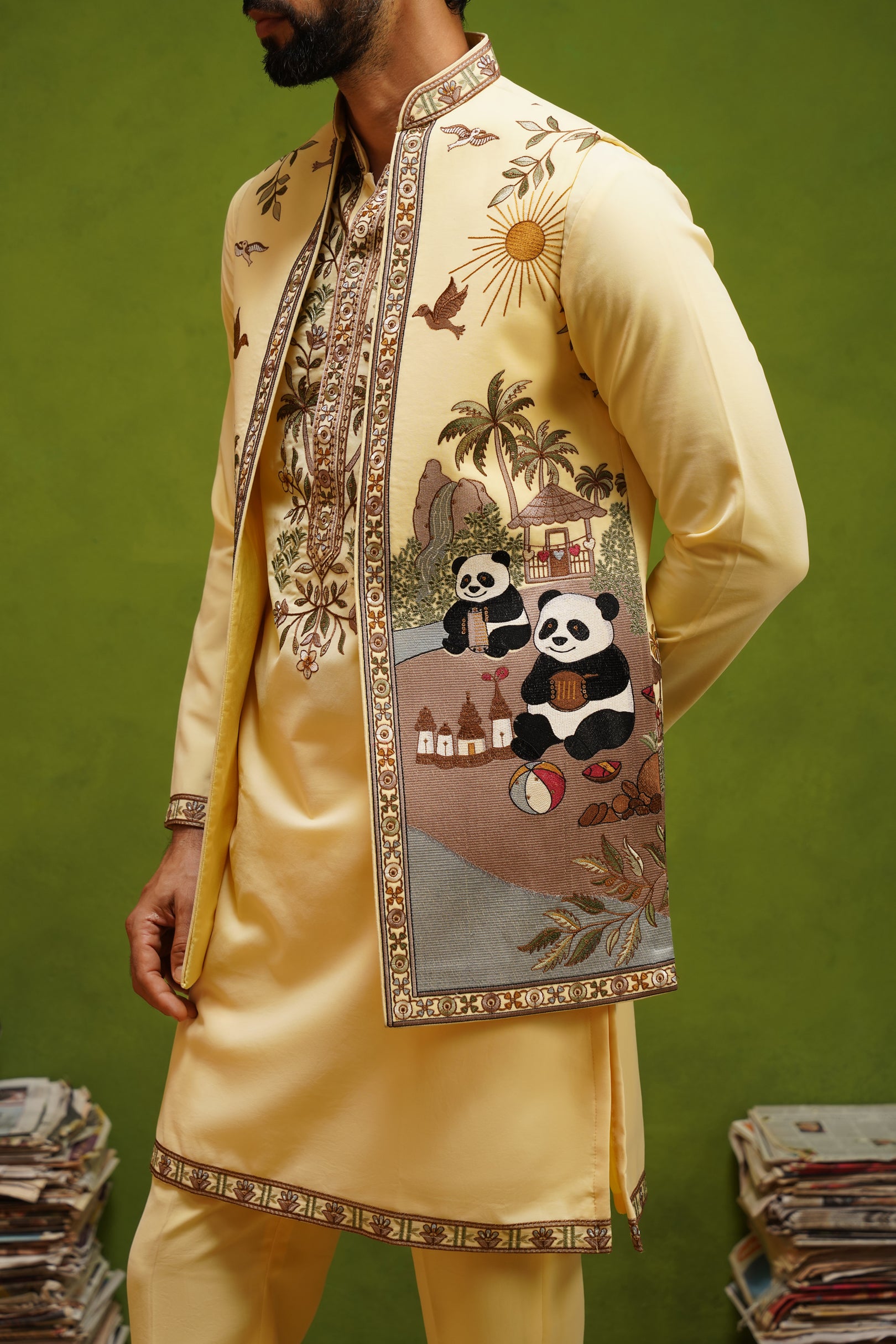 PANDA YELLOW KURTA JACKET SET
