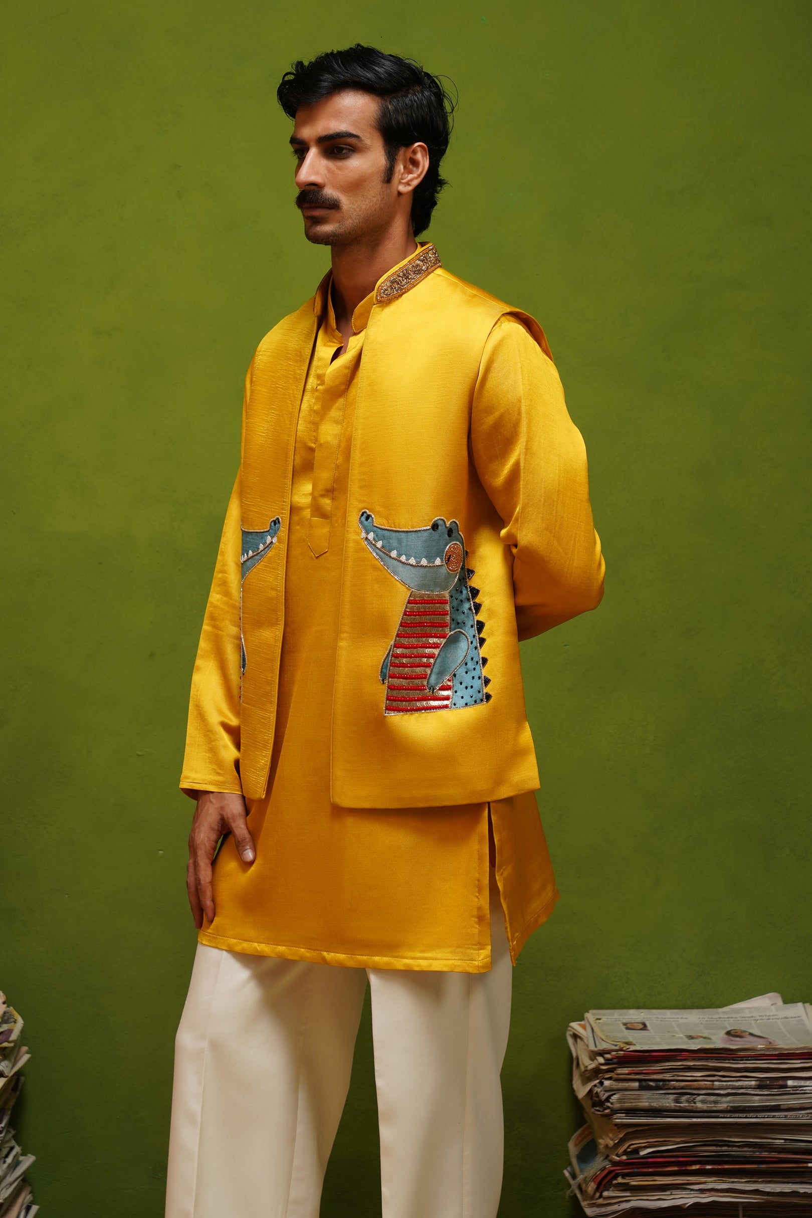 ALLIGATOR YELLOW KURTA JACKET SET