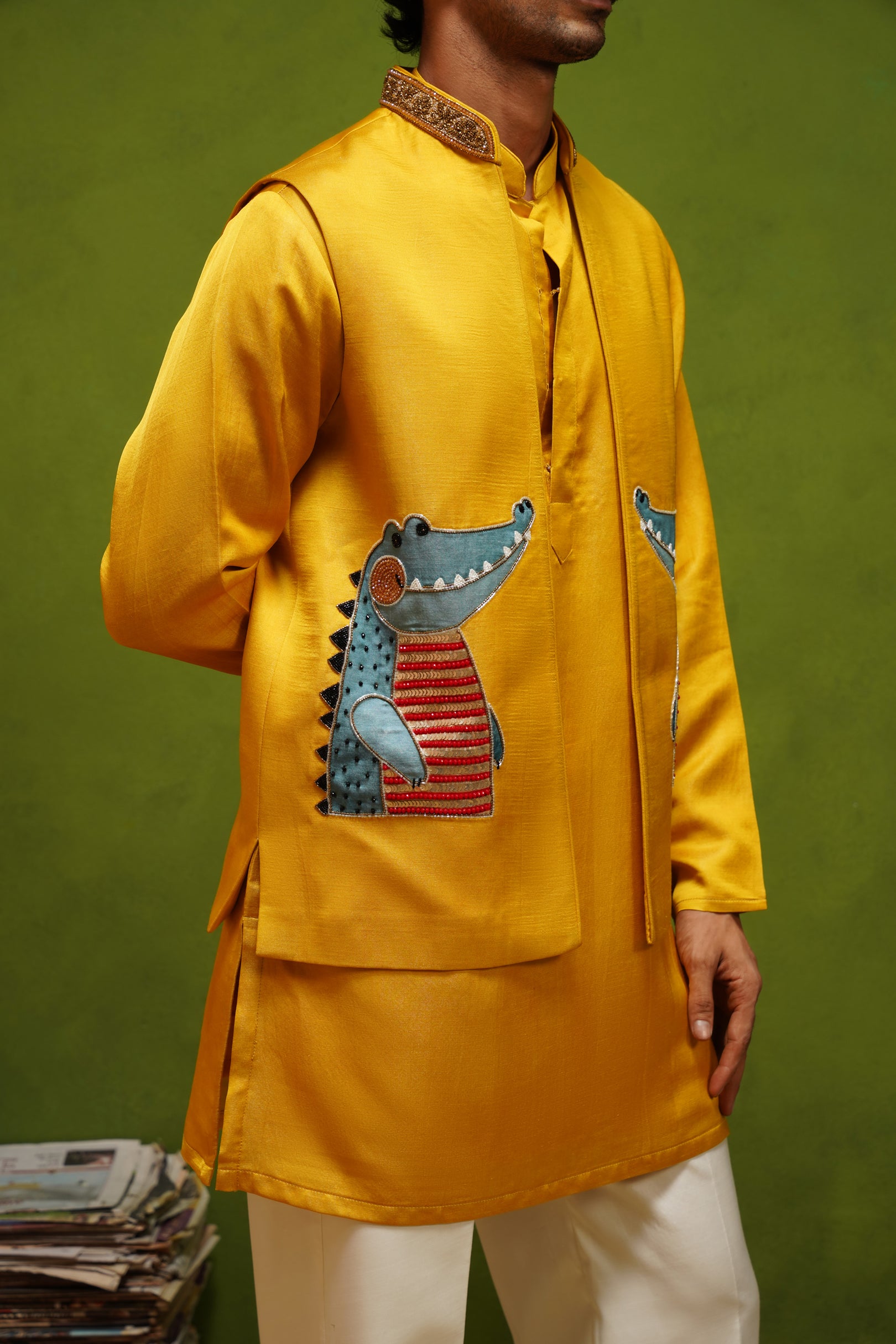 ALLIGATOR YELLOW KURTA JACKET SET