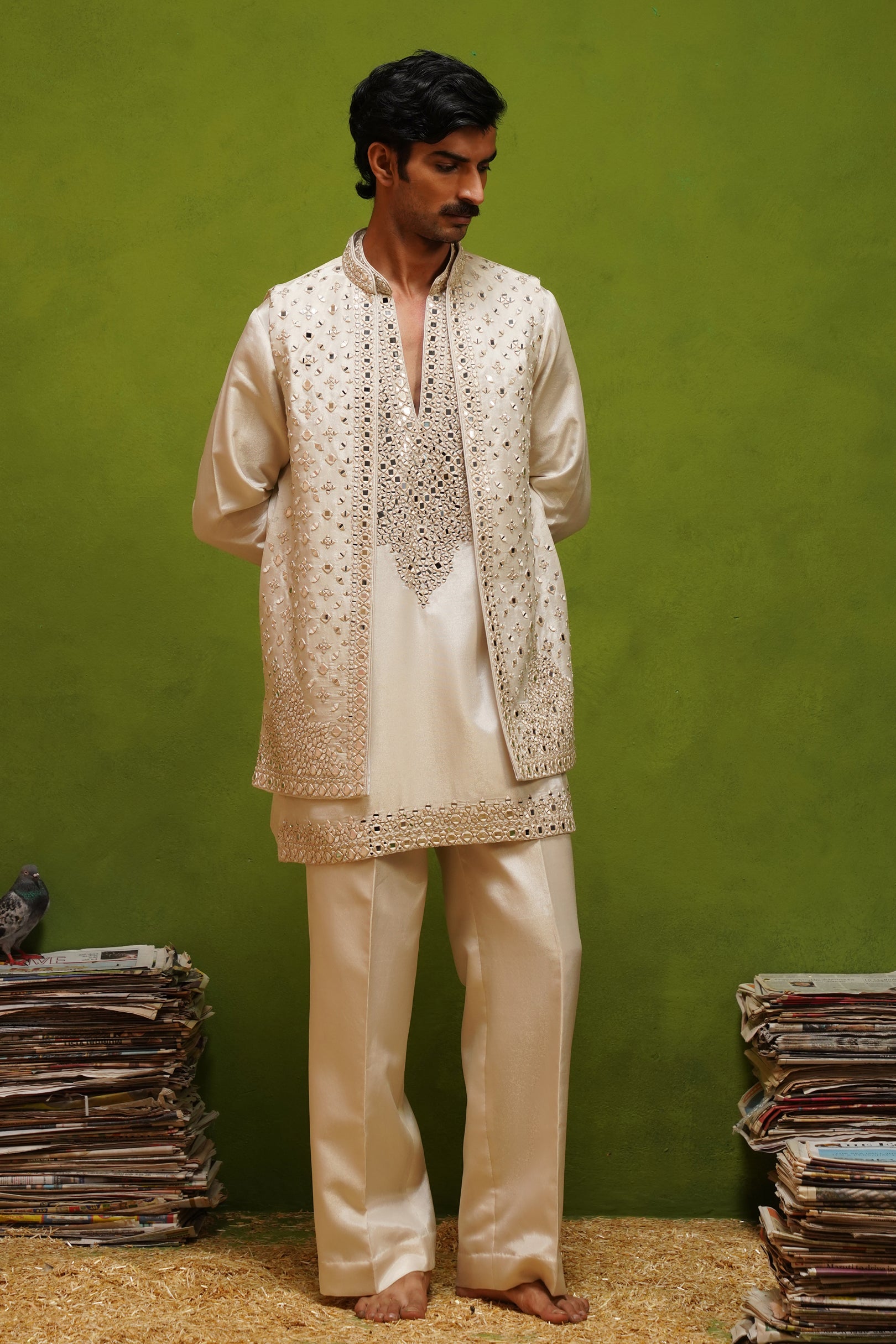 AZEEL IVORY SHORT KURTA JACKET SET