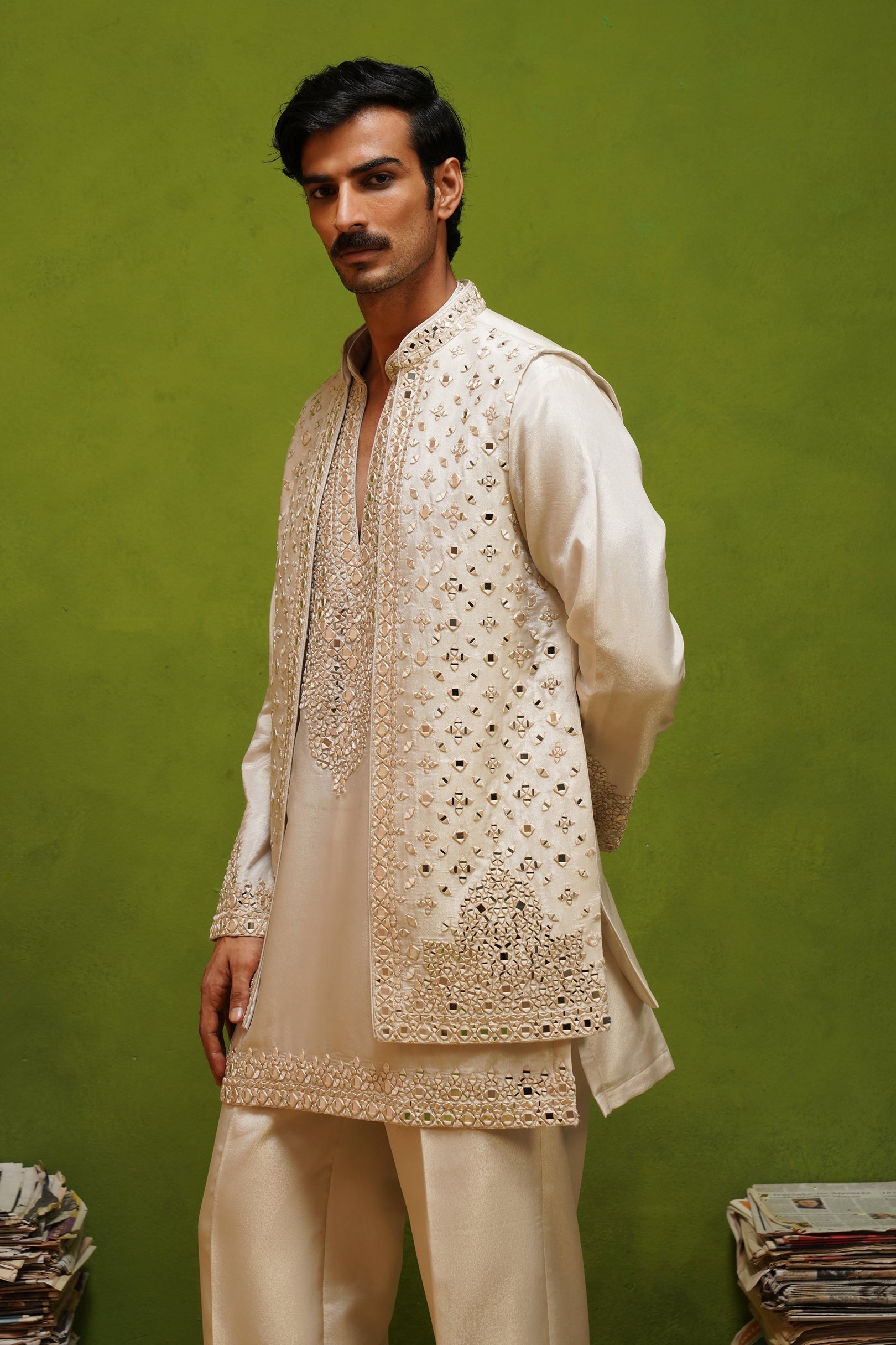 AZEEL IVORY SHORT KURTA JACKET SET
