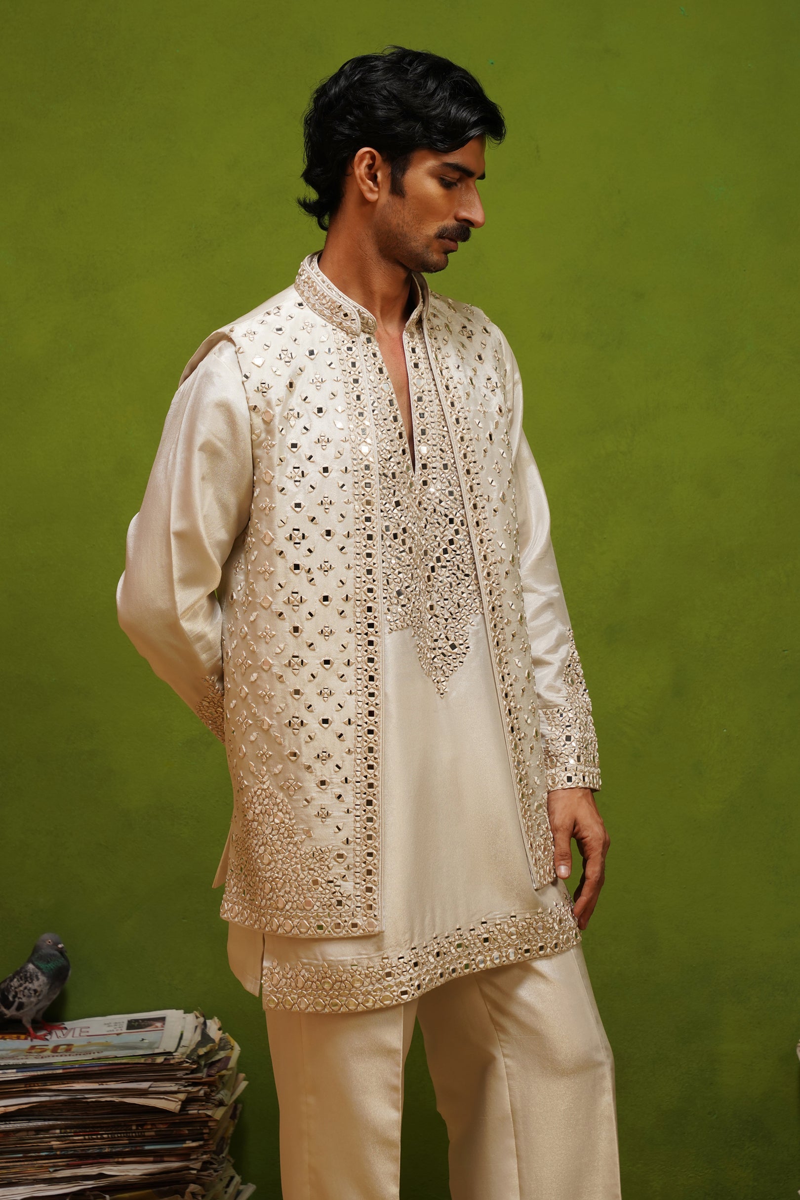 AZEEL IVORY SHORT KURTA JACKET SET