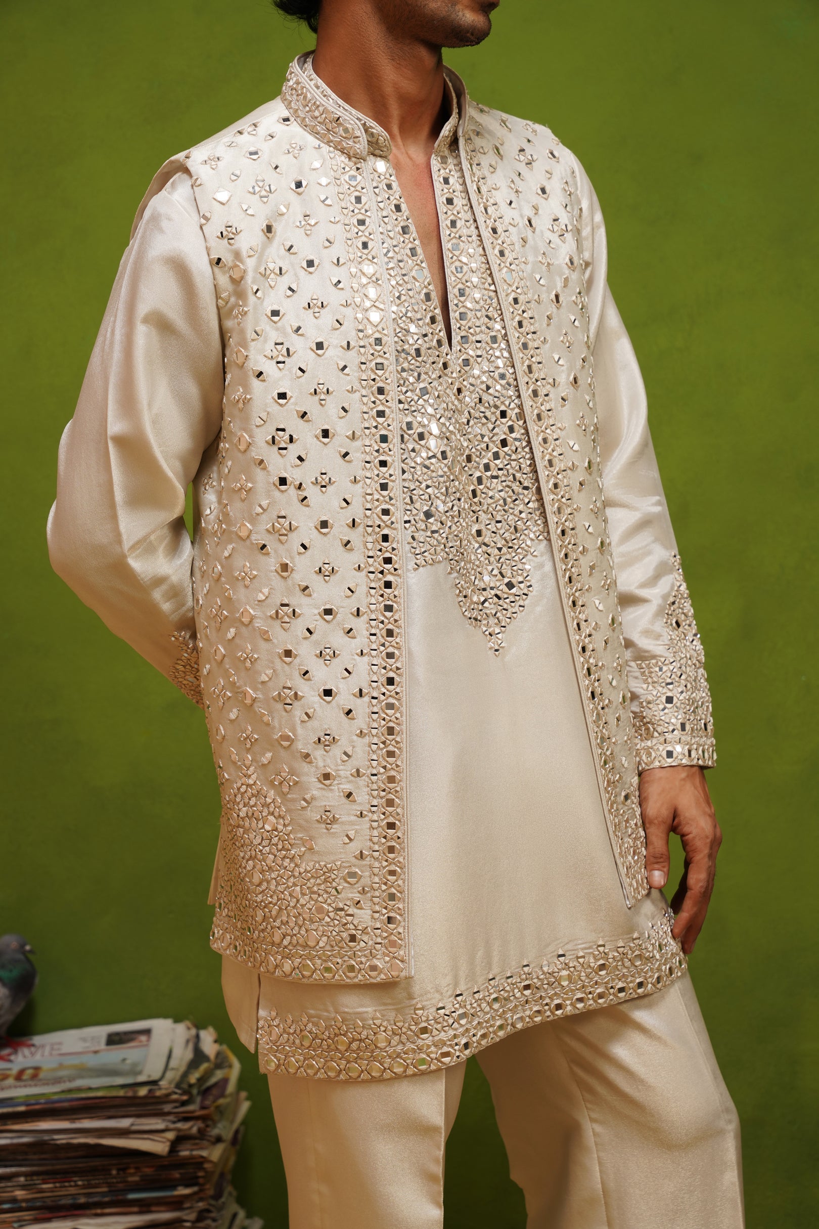 AZEEL IVORY SHORT KURTA JACKET SET