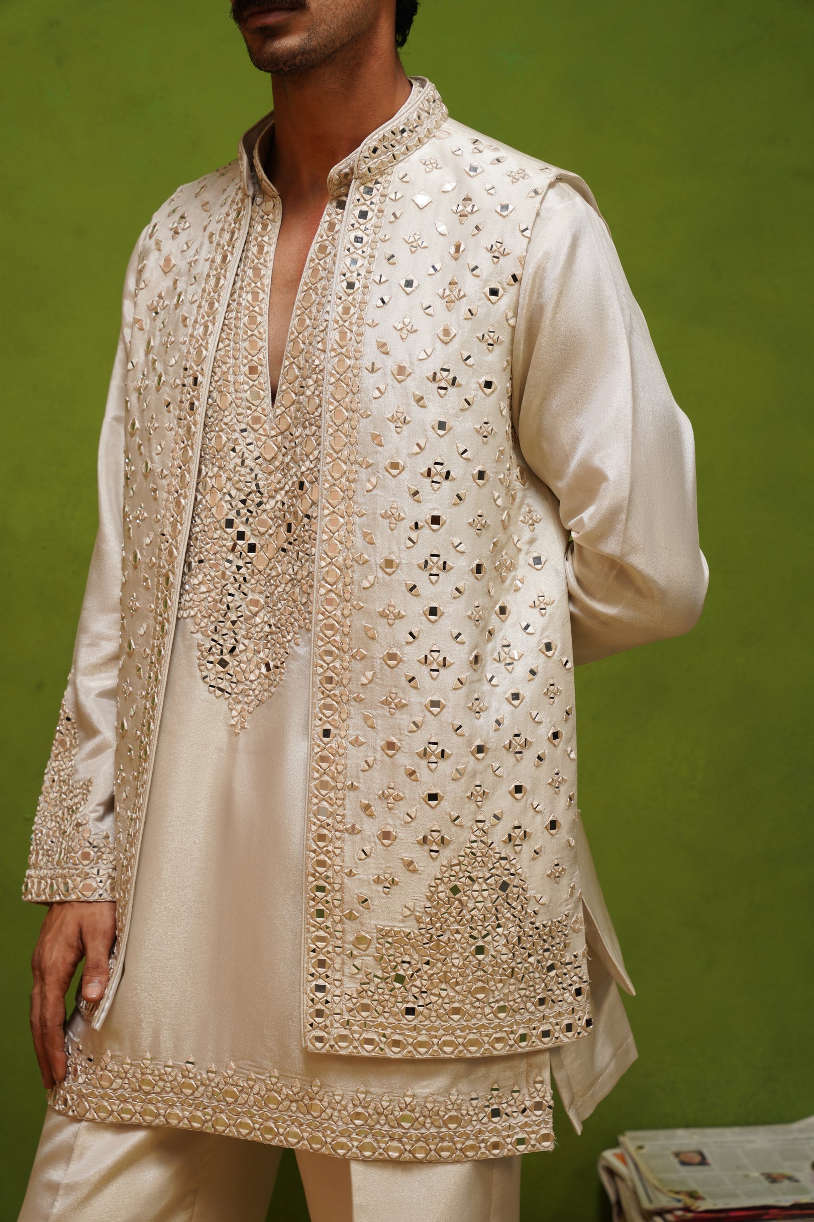 AZEEL IVORY SHORT KURTA JACKET SET
