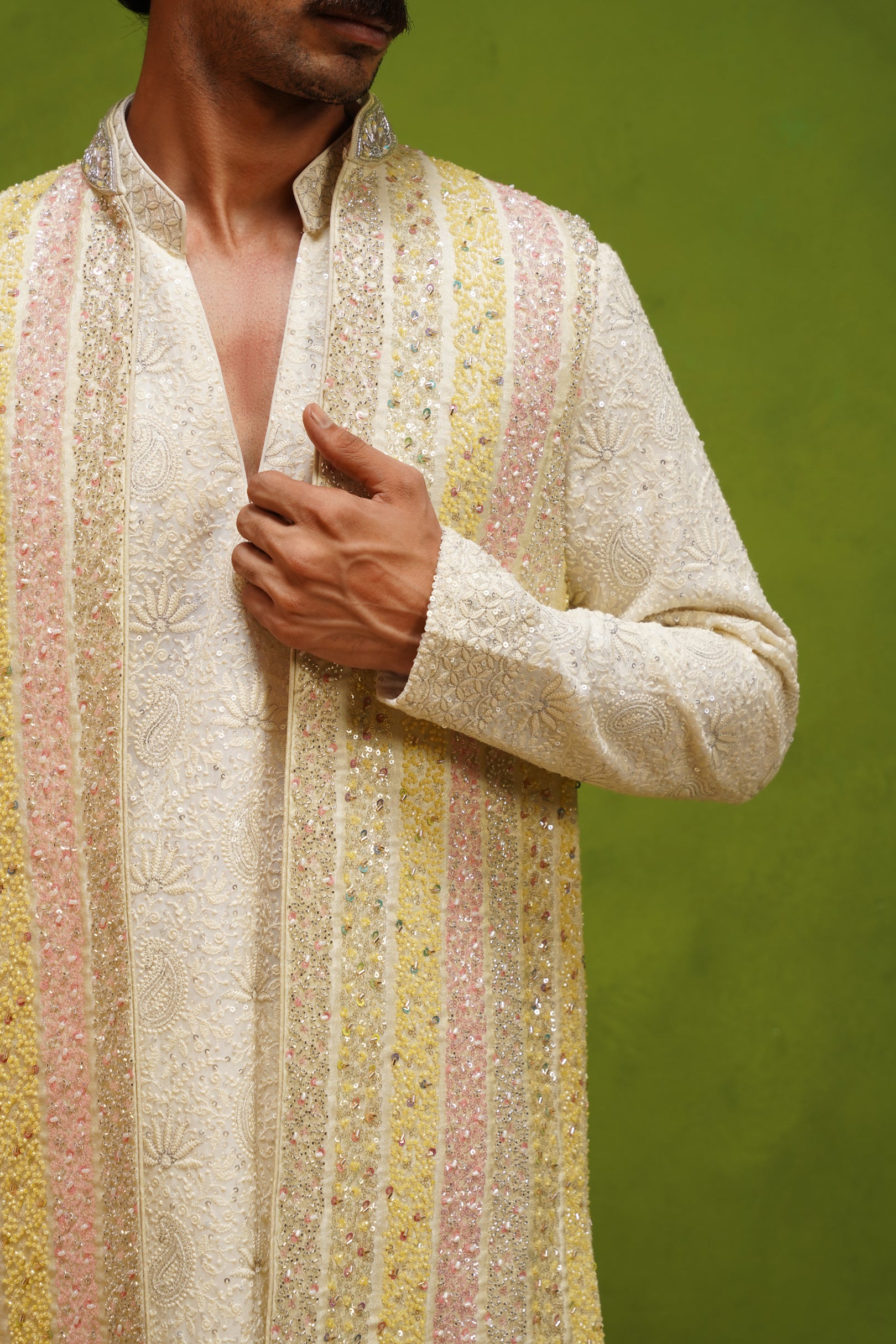 AAFREEN MULTI  V NECKSHORT KURTA JACKET SET