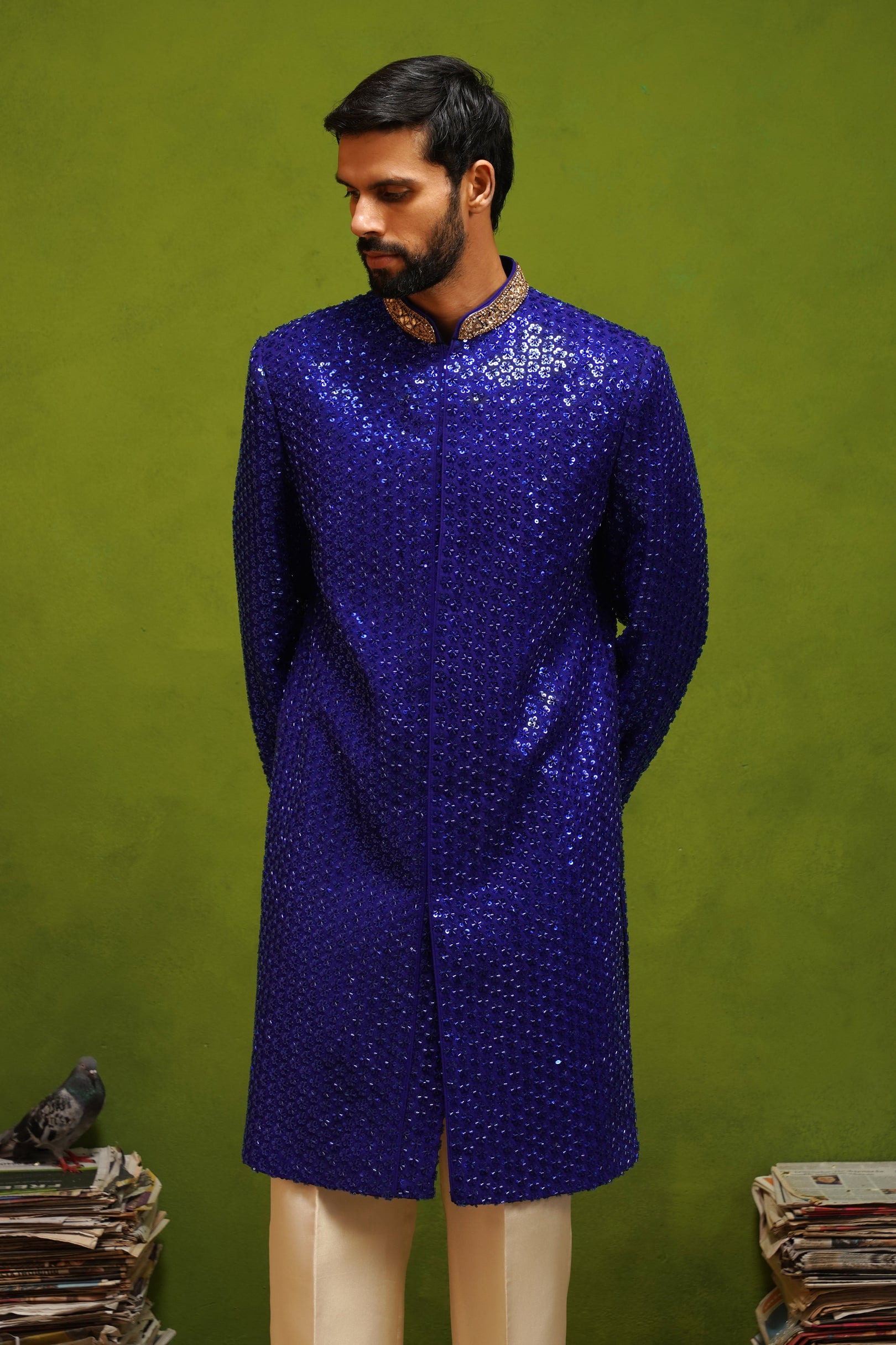 HUMSAFAR ROYAL BLUE INDO - WESTERN  SET