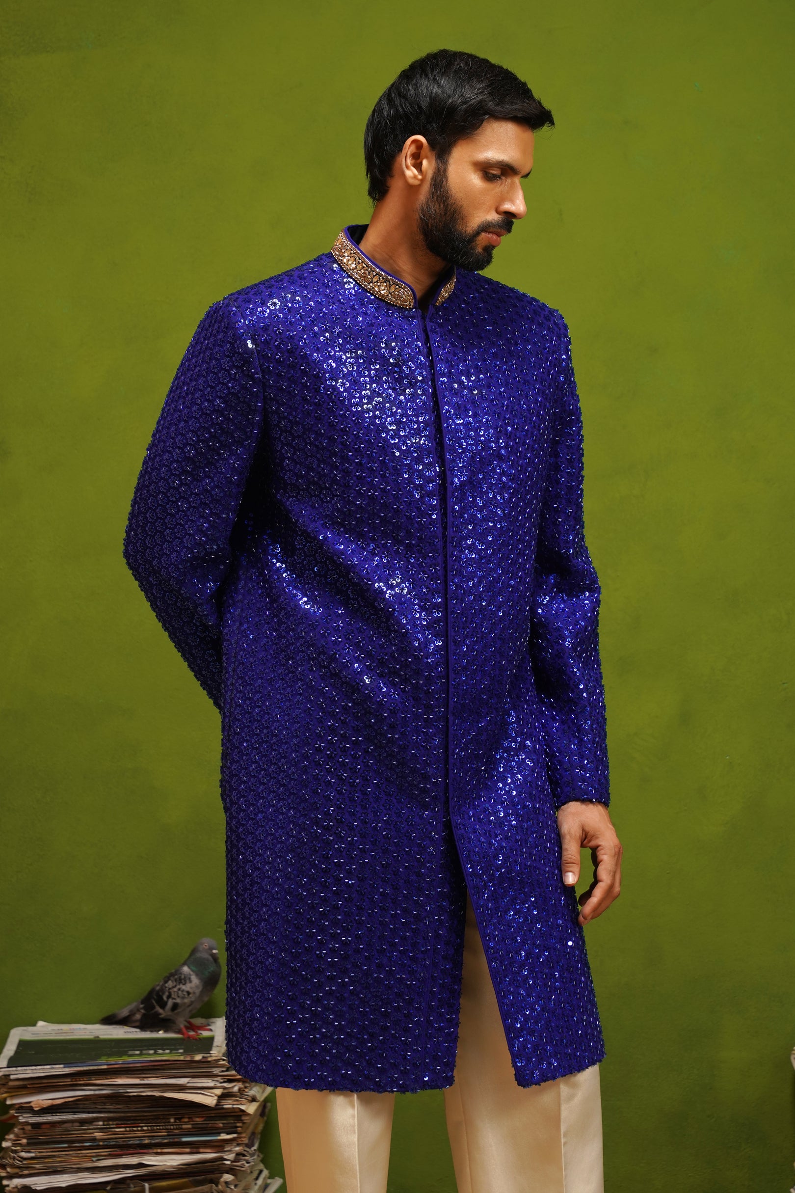 HUMSAFAR ROYAL BLUE INDO - WESTERN  SET