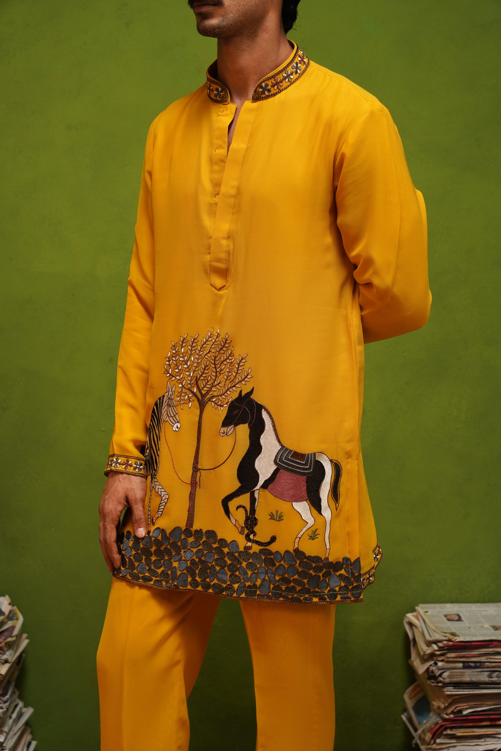 SAATHI YELLOW SHORT KURTA SET