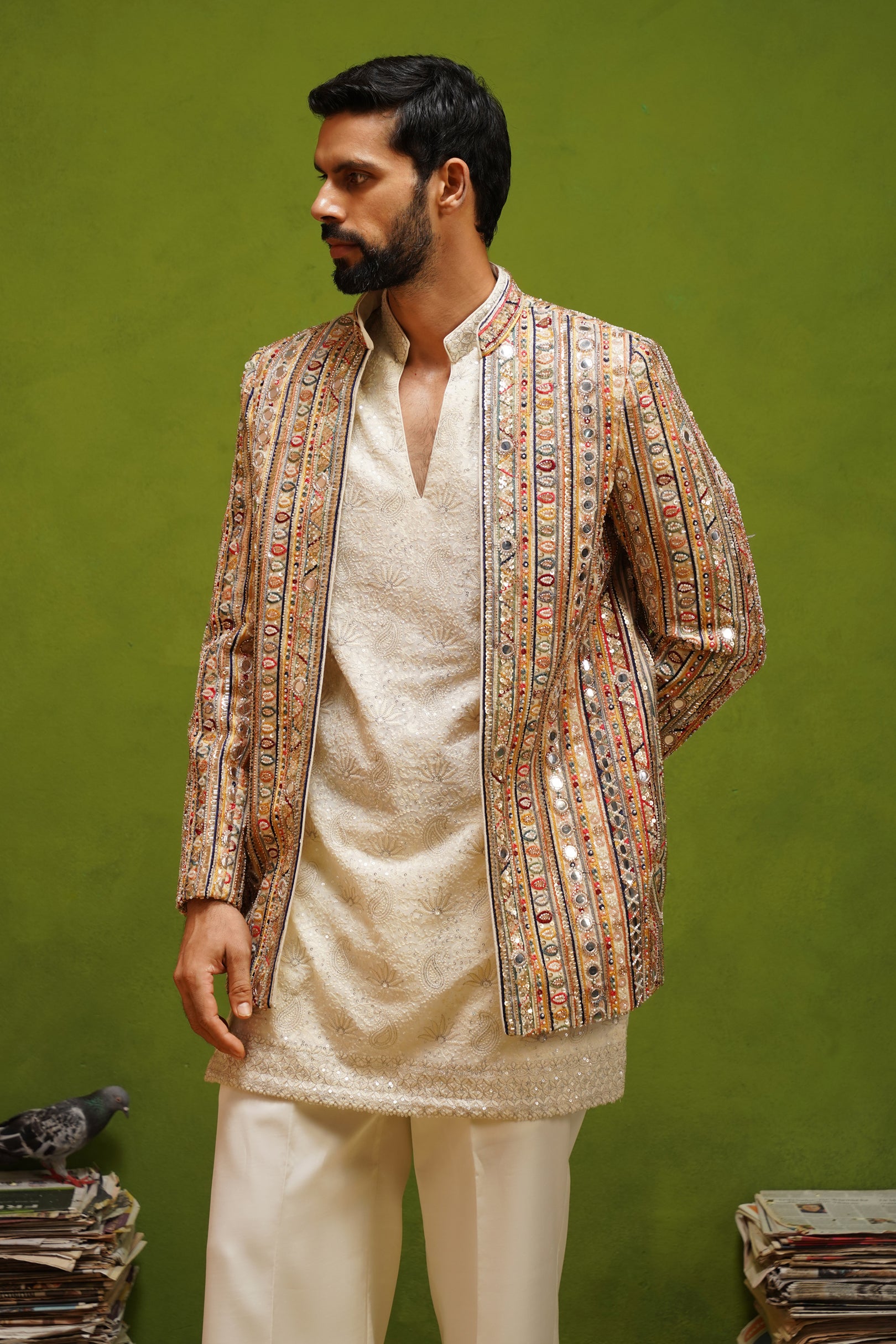 SAFAR MULTI JODHPURI SET WITH V NECK KURTA