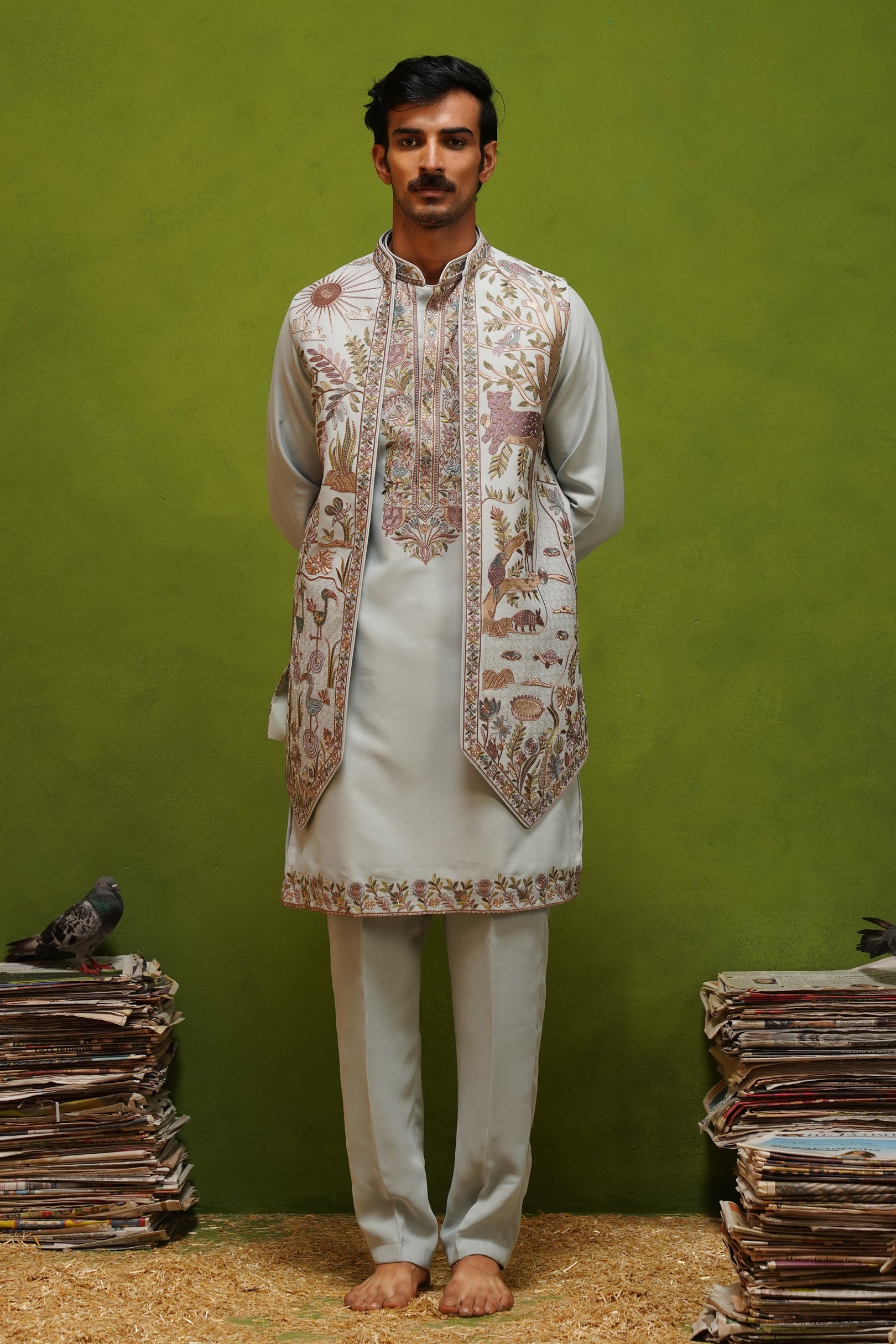 JUNGLE SKY  KURTA JACKET  SET