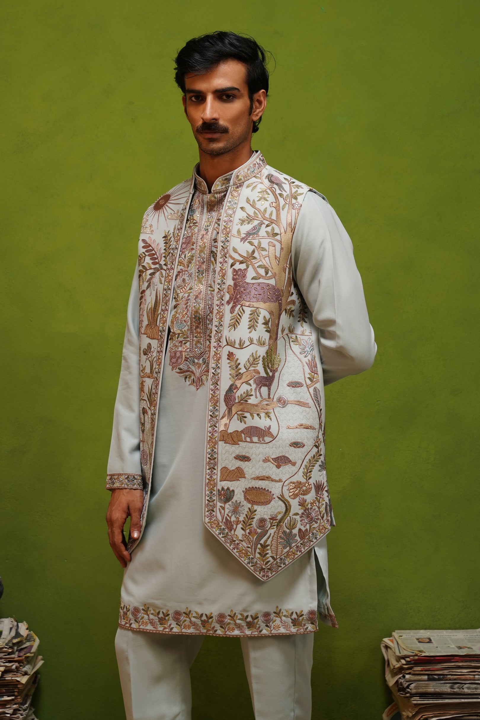 JUNGLE SKY  KURTA JACKET  SET