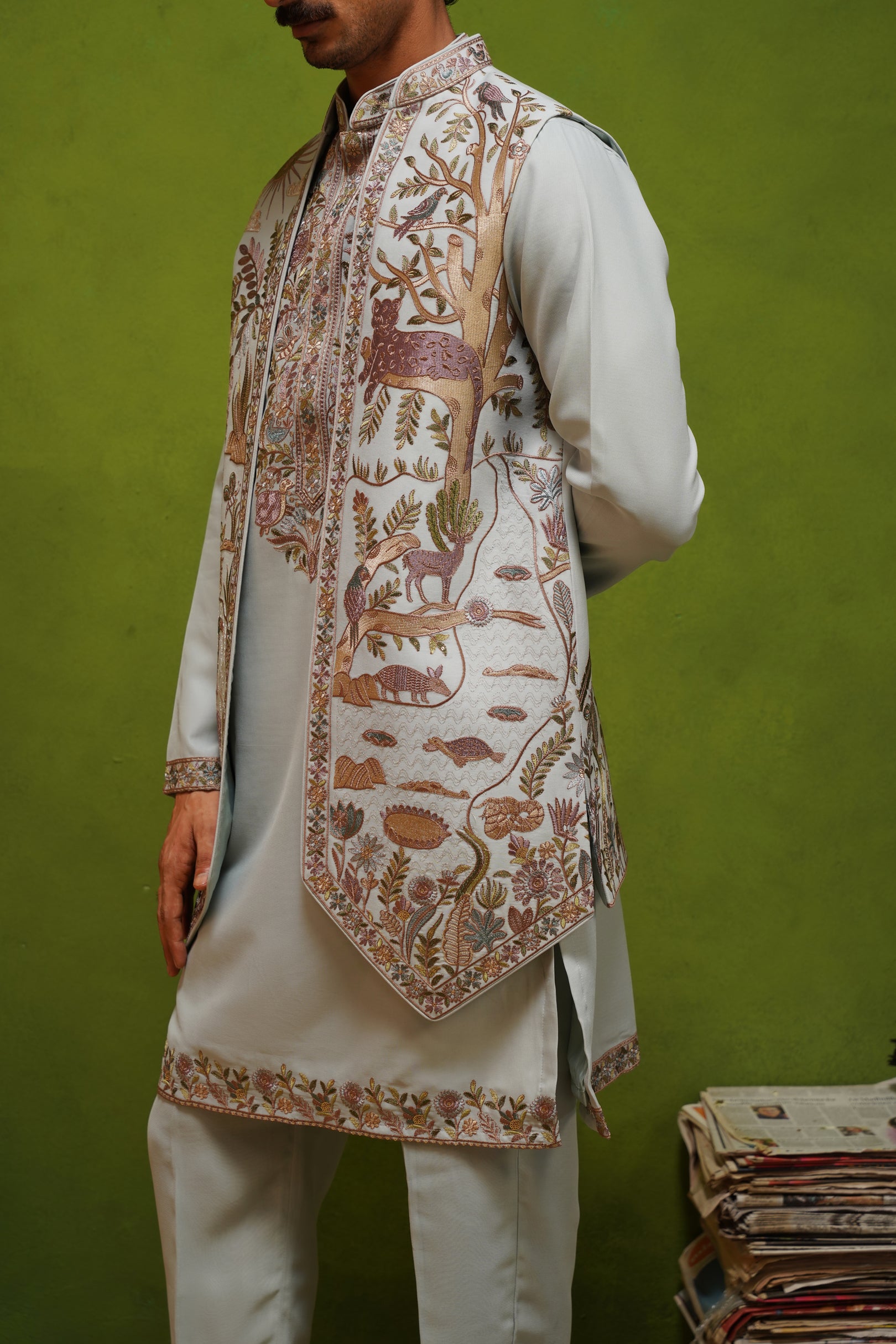 JUNGLE SKY  KURTA JACKET  SET