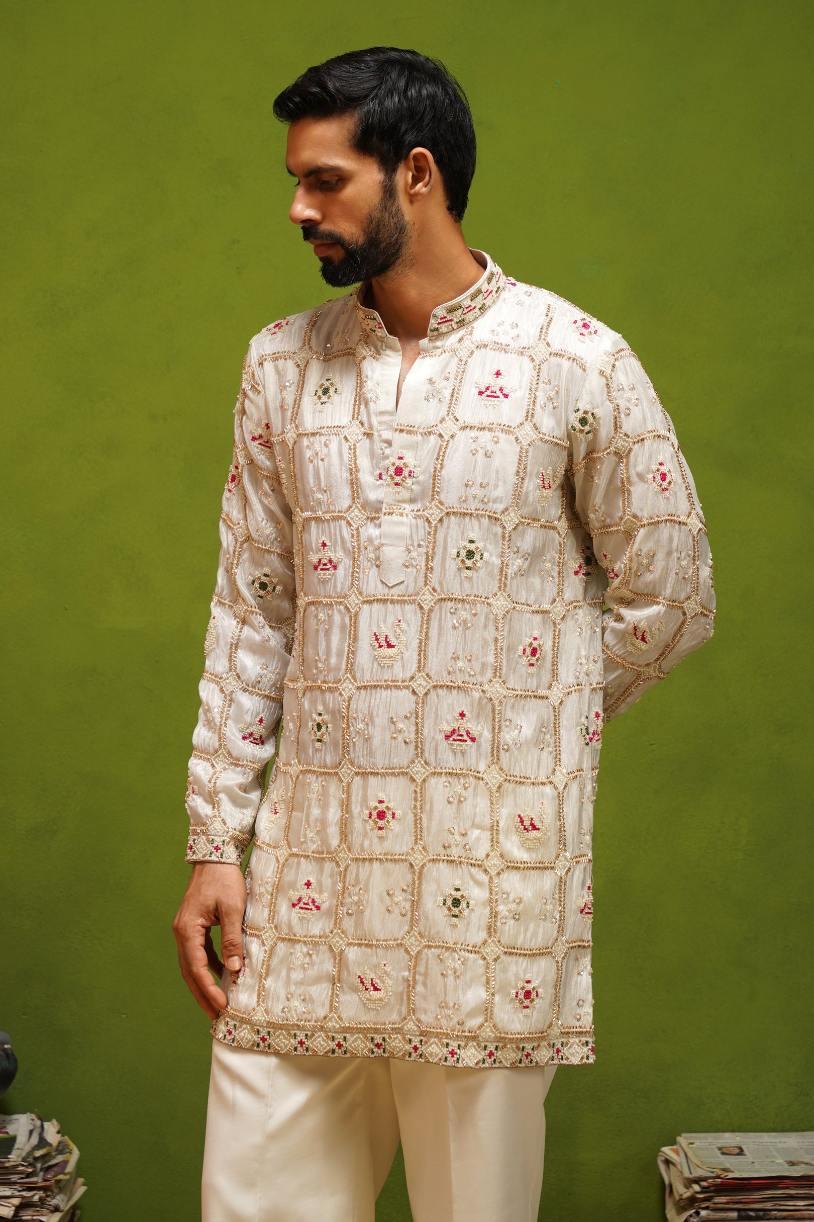 PATOLA IVORY  SHORT KURTA SET