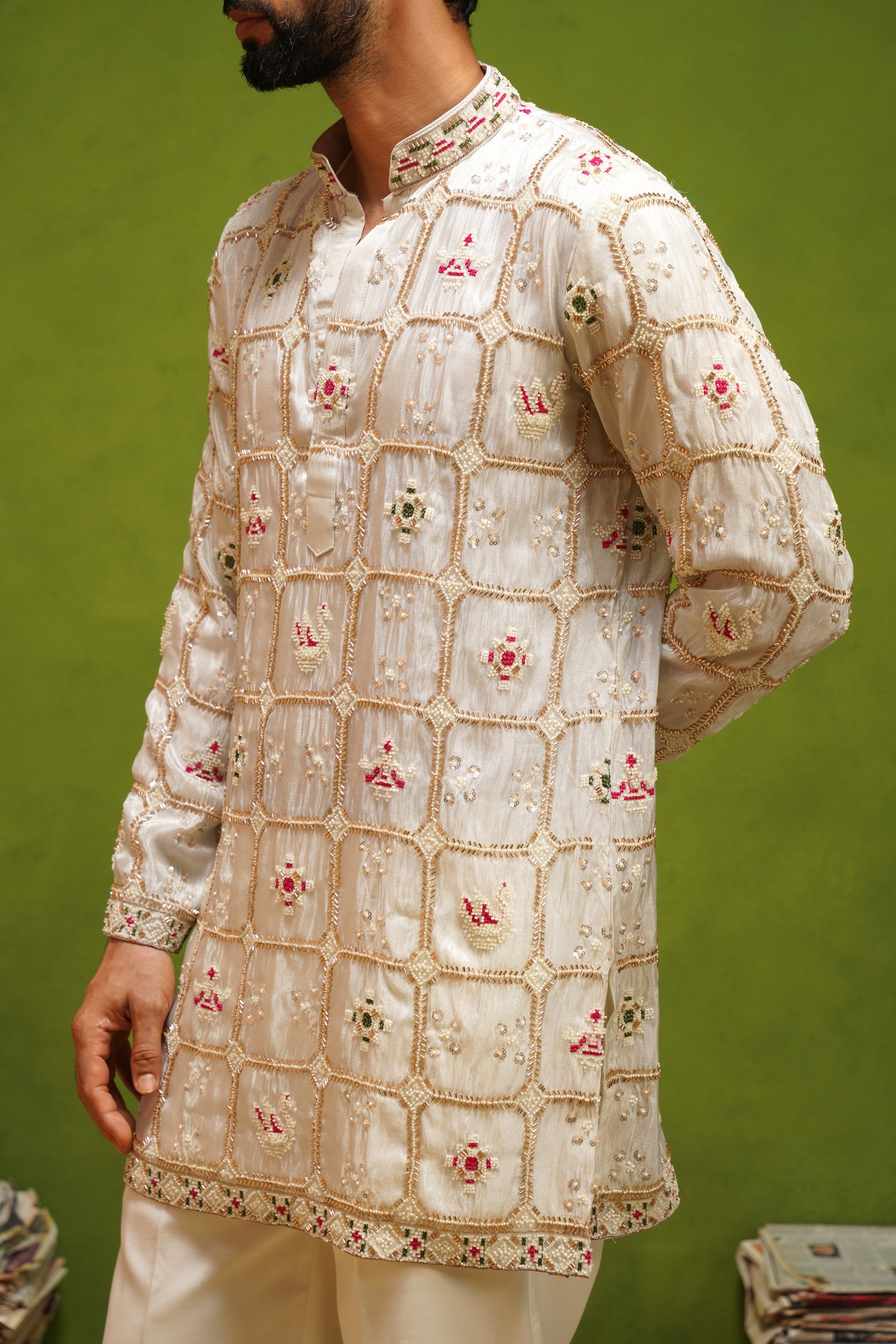 PATOLA IVORY  SHORT KURTA SET