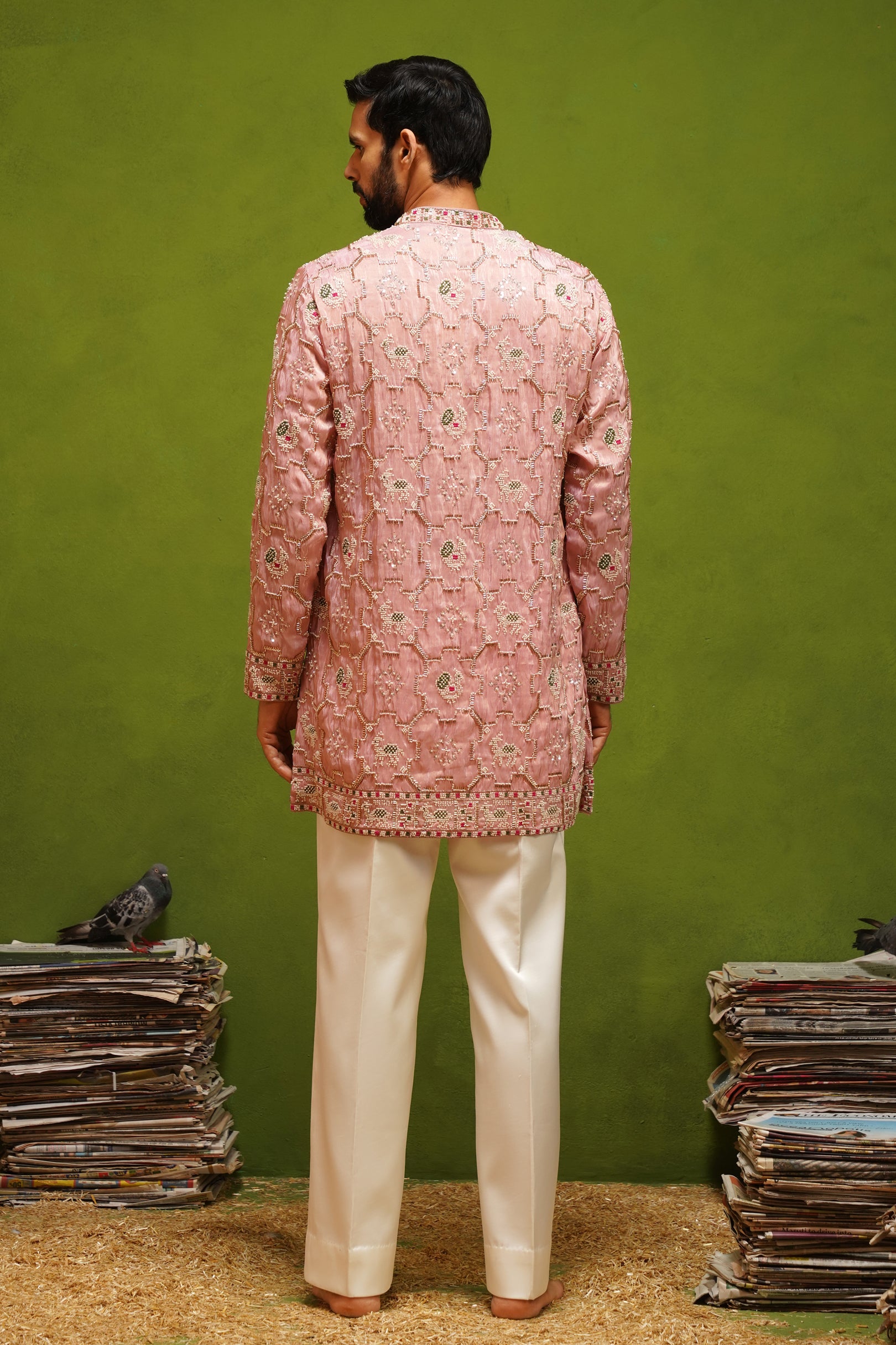PATOLA PINK SHORT KURTA  SET