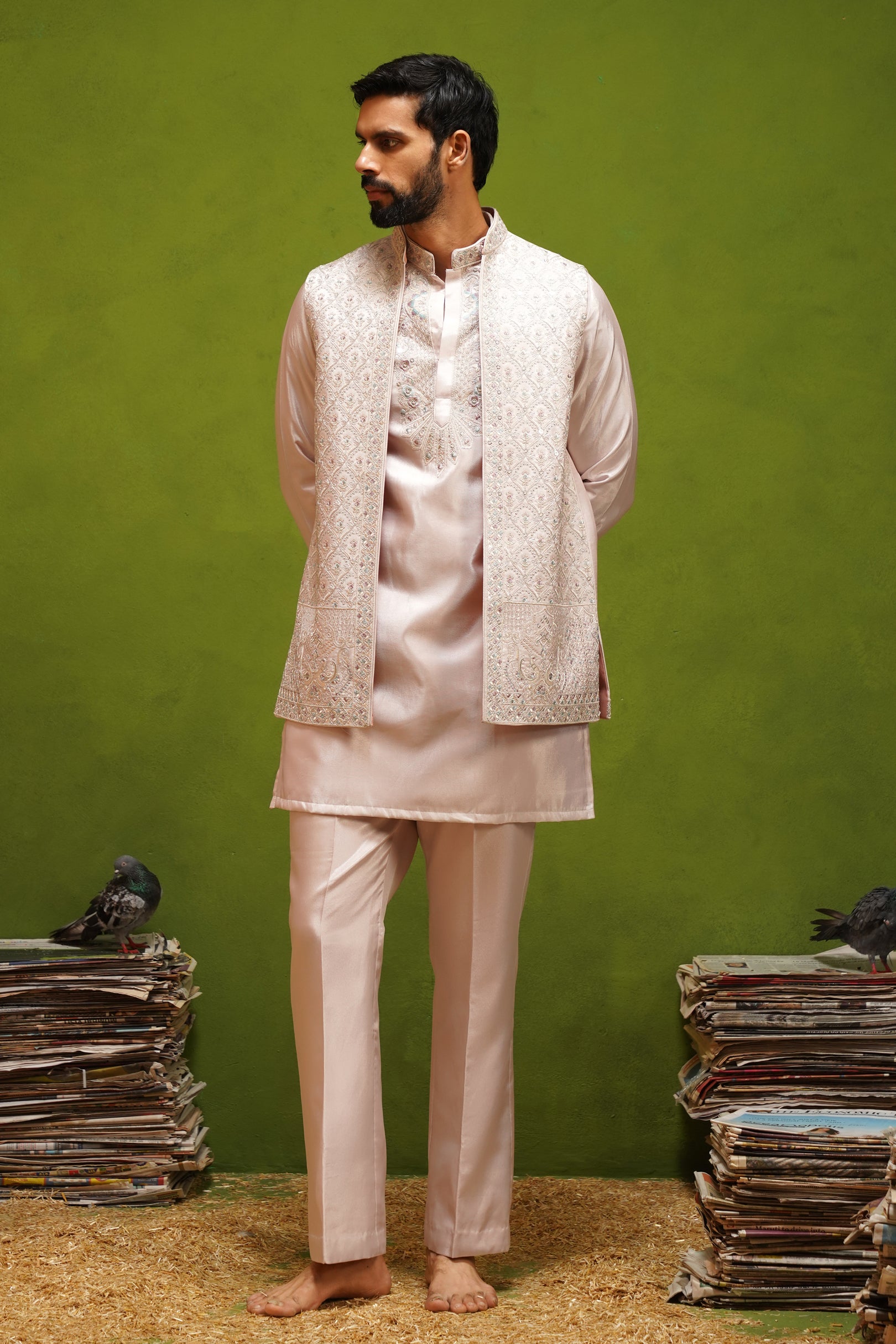 OJASV PINK SHORT KURTA JACKET  SET
