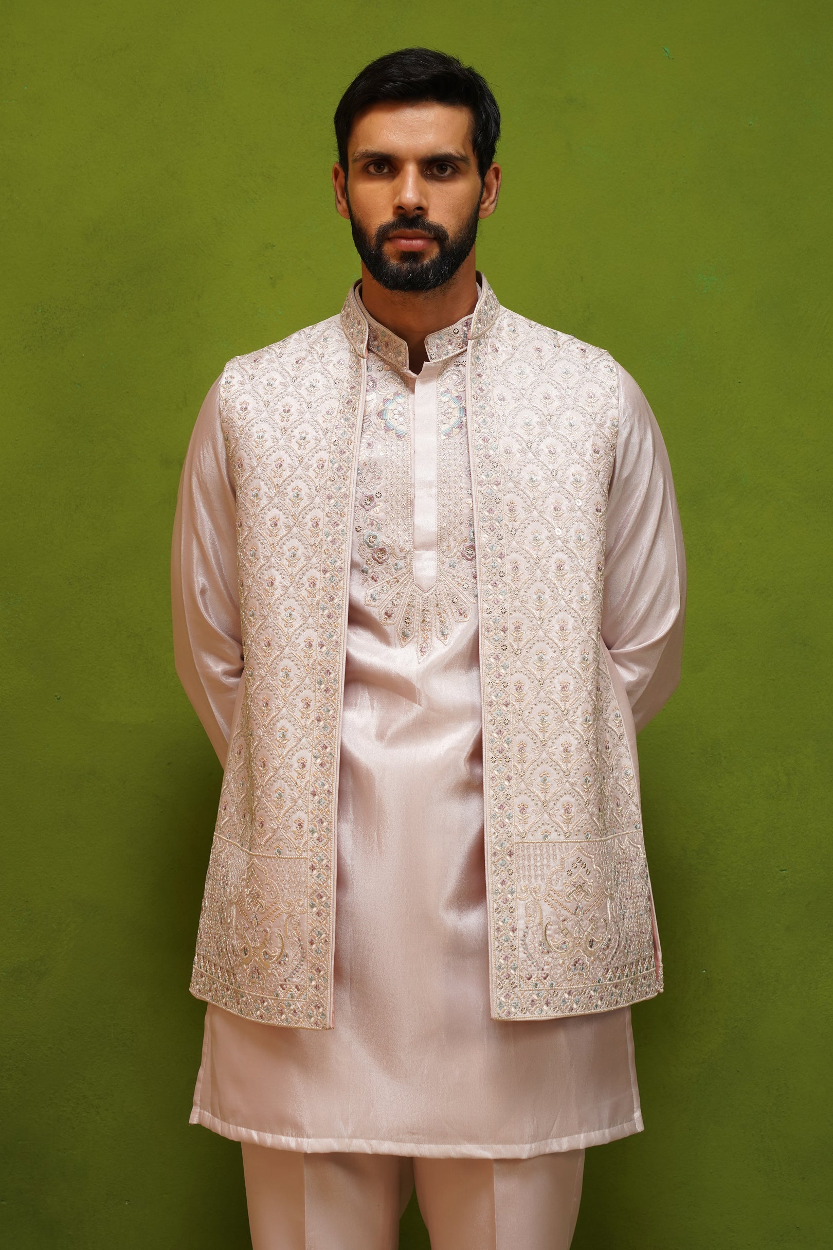 OJASV PINK SHORT KURTA JACKET  SET
