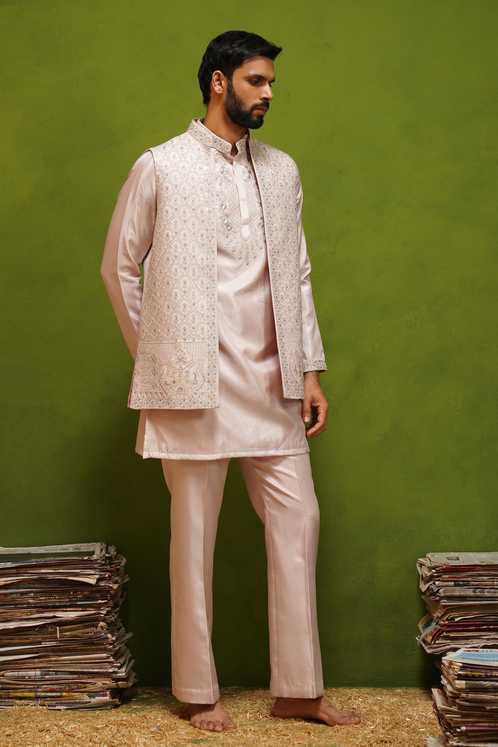 OJASV PINK SHORT KURTA JACKET  SET
