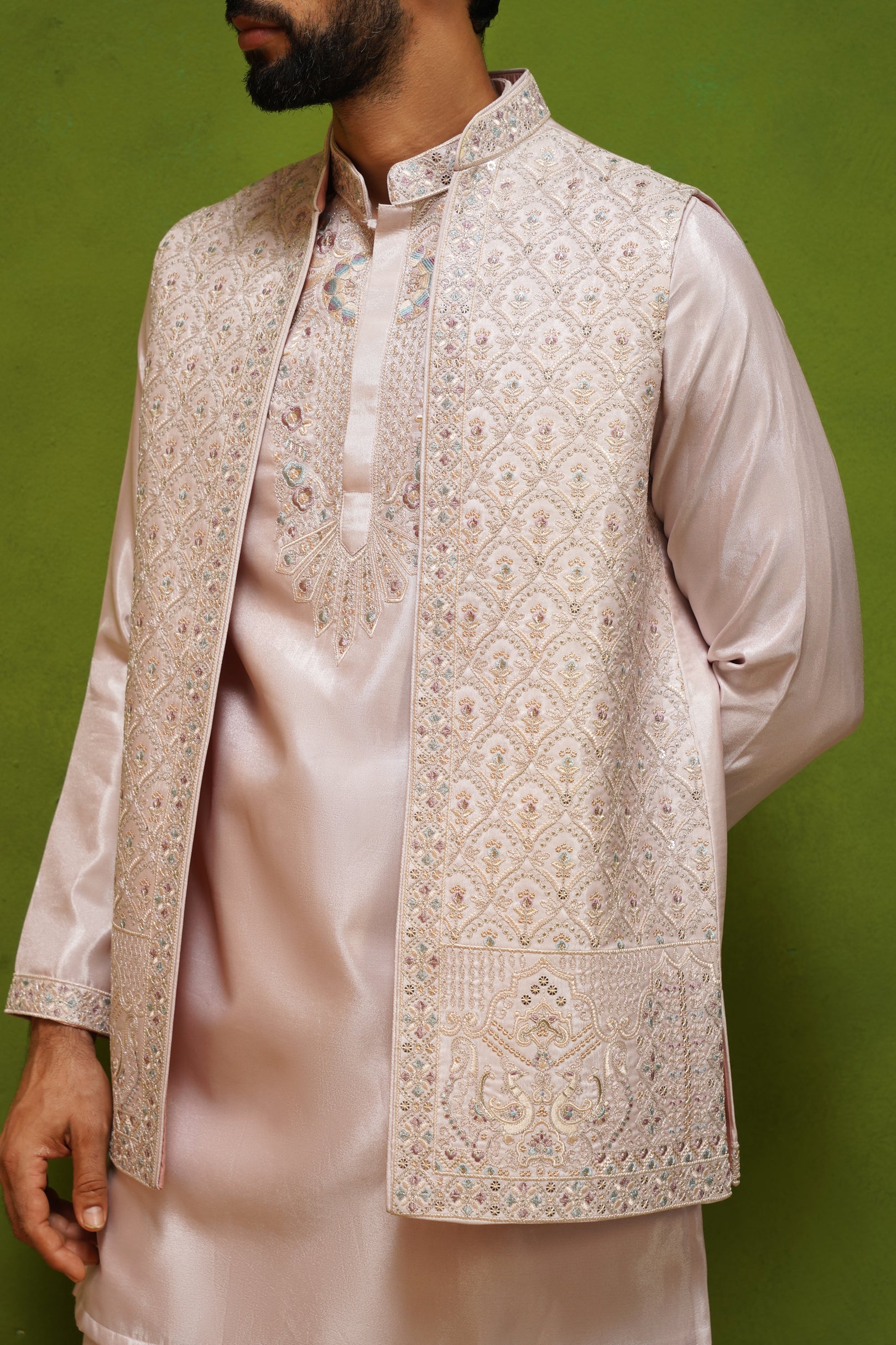OJASV PINK SHORT KURTA JACKET  SET