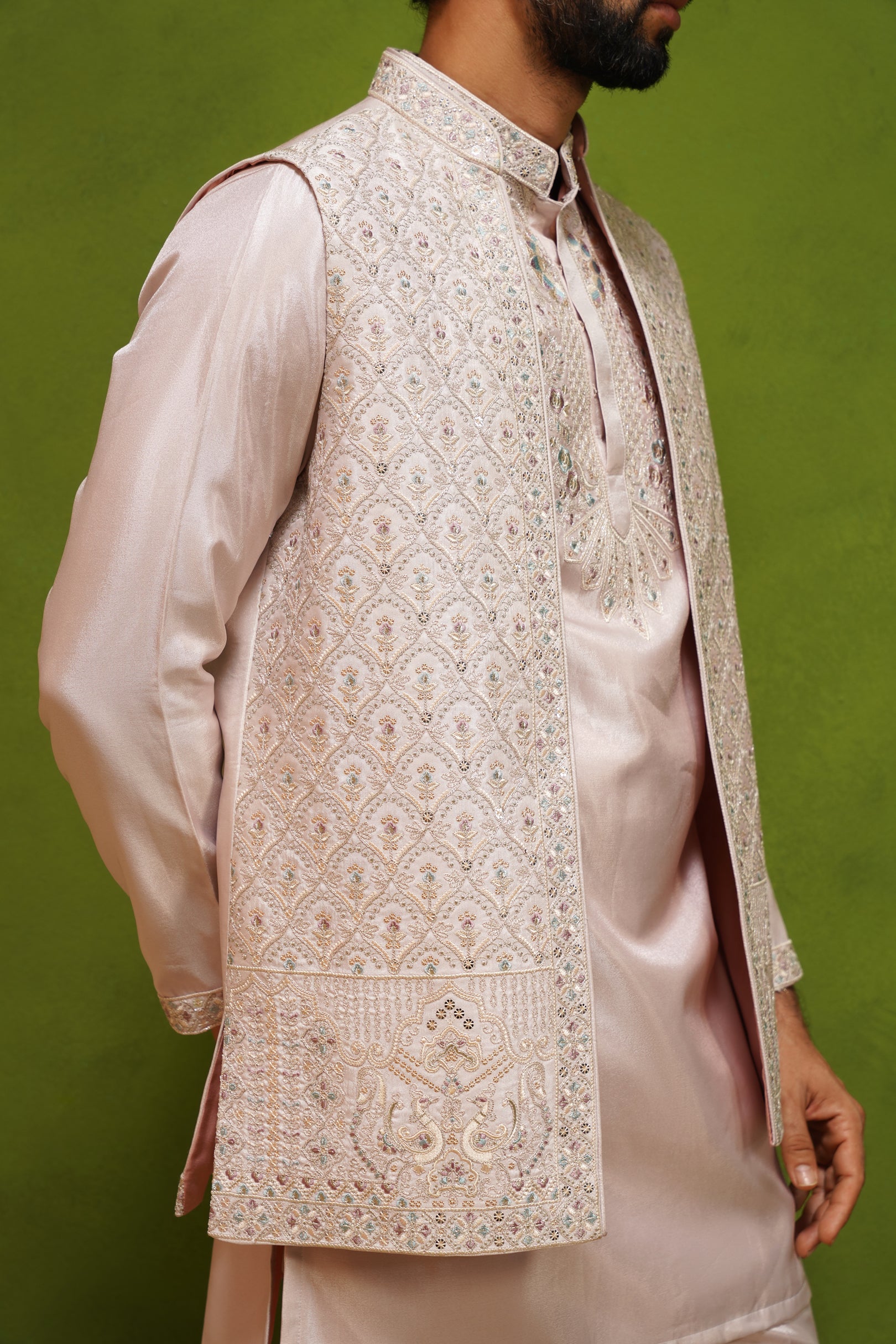 OJASV PINK SHORT KURTA JACKET  SET