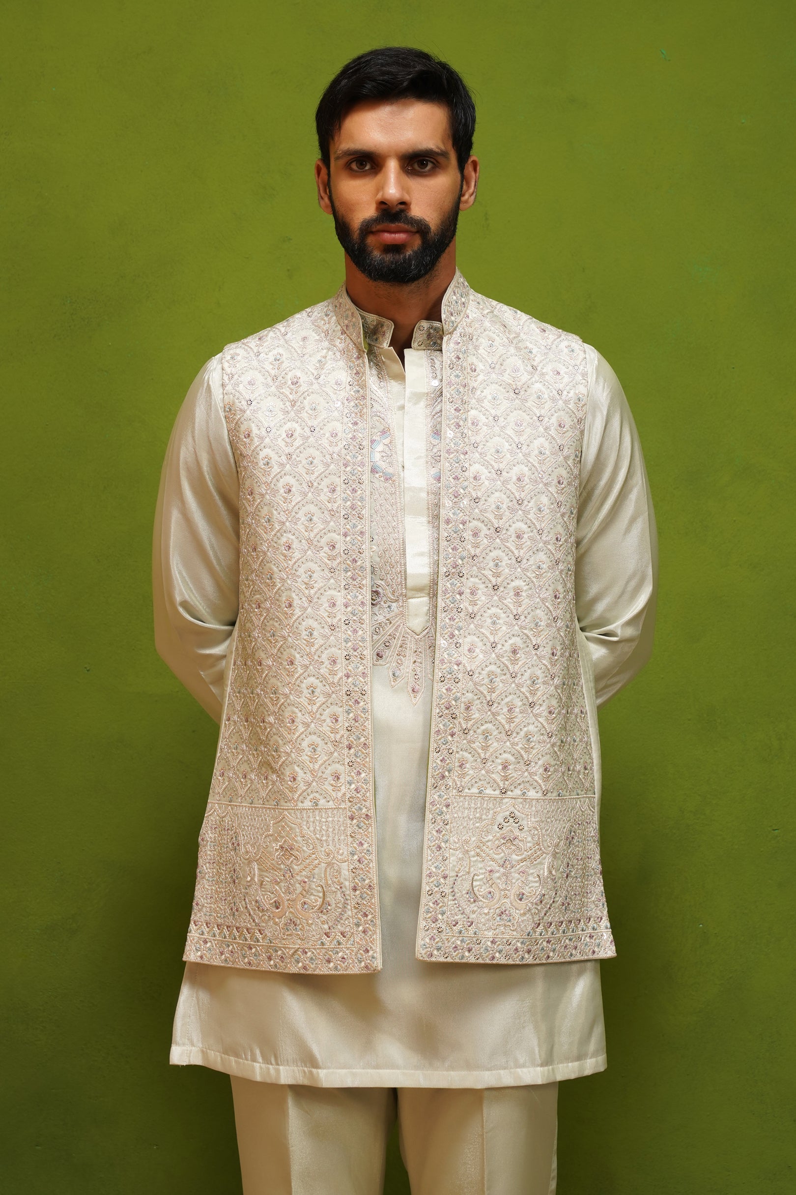 OJASV MEHNDI SHORT KURTA JACKET  SET