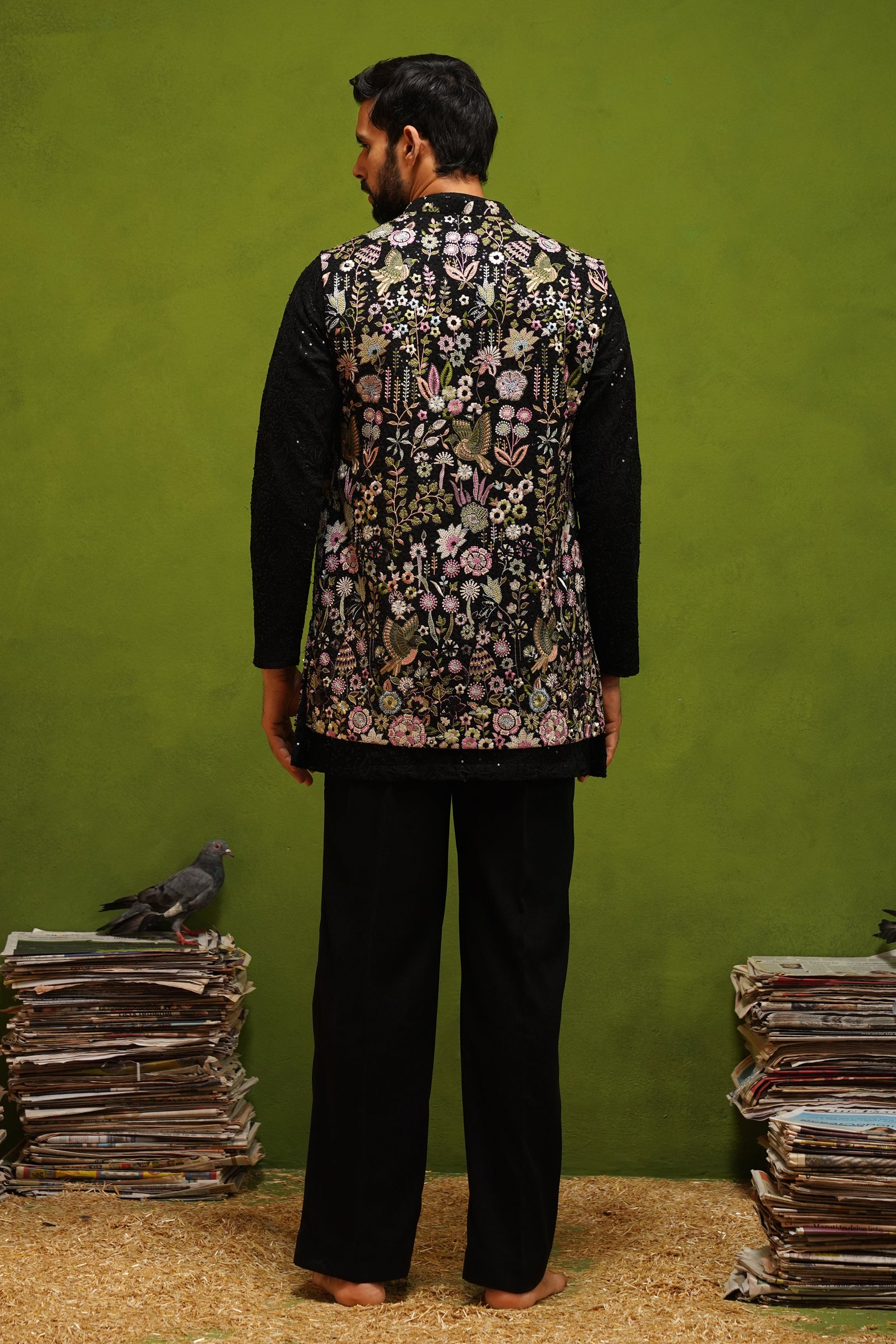 ROOH BLACK SHORT KURTA JACKET  SET