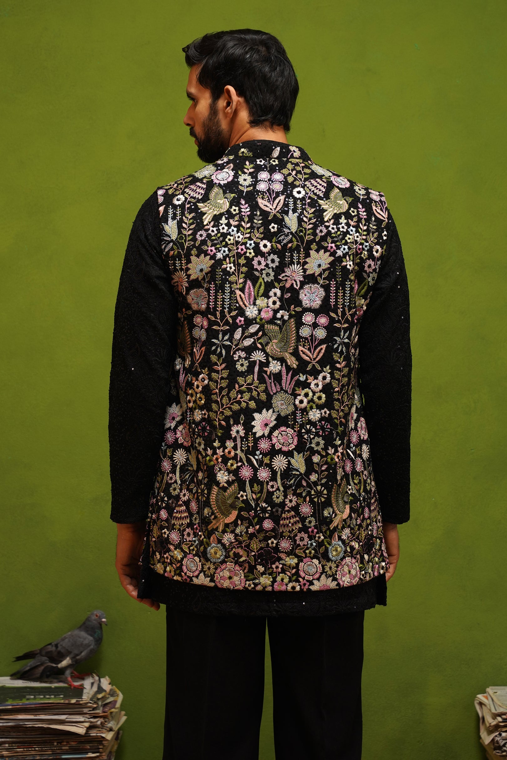 ROOH BLACK SHORT KURTA JACKET  SET