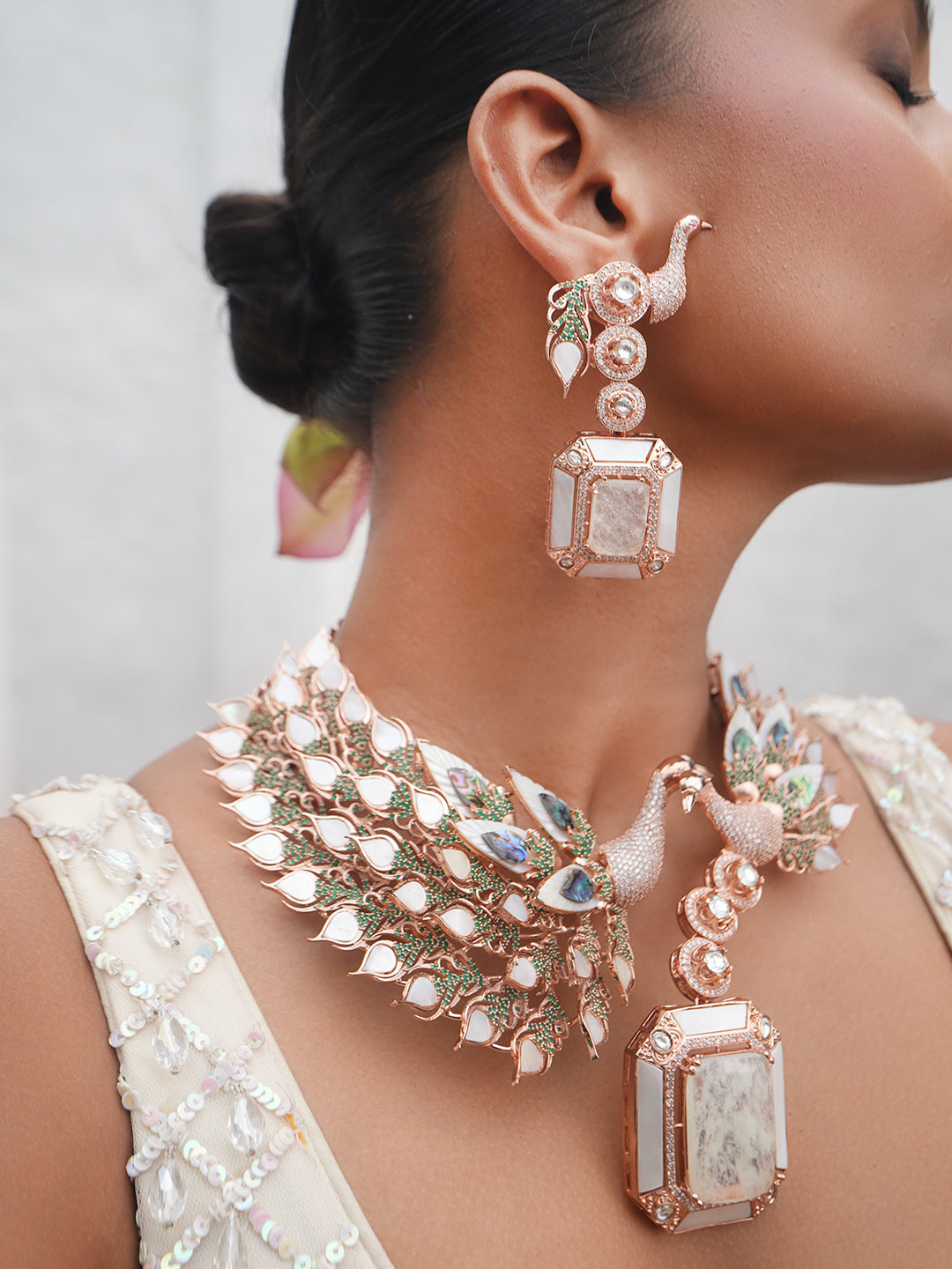 Dual Peacock Hasli Necklace