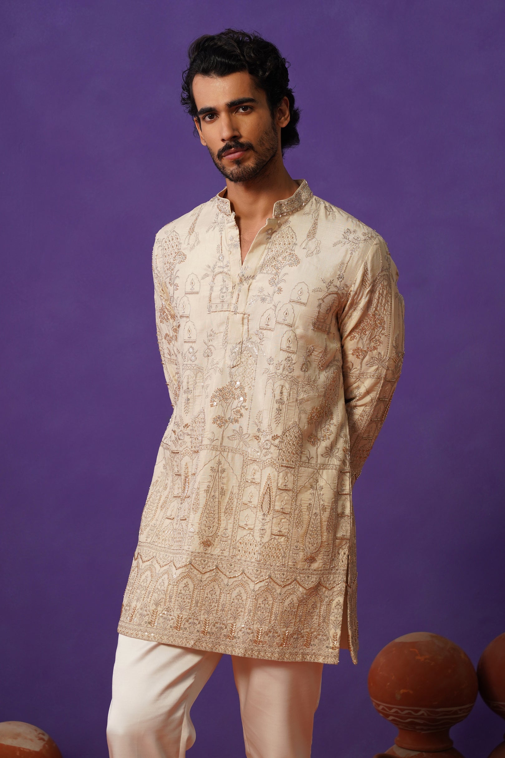 BAGH-E-MAYUR IVORY SHORT KURTA SET